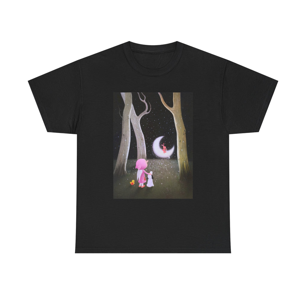 T-Shirt with Little Girl with the Moon, Tropical Art Tee for Nature Lovers, Gift for Adventurers, Casual Everyday Wear, Summer Style