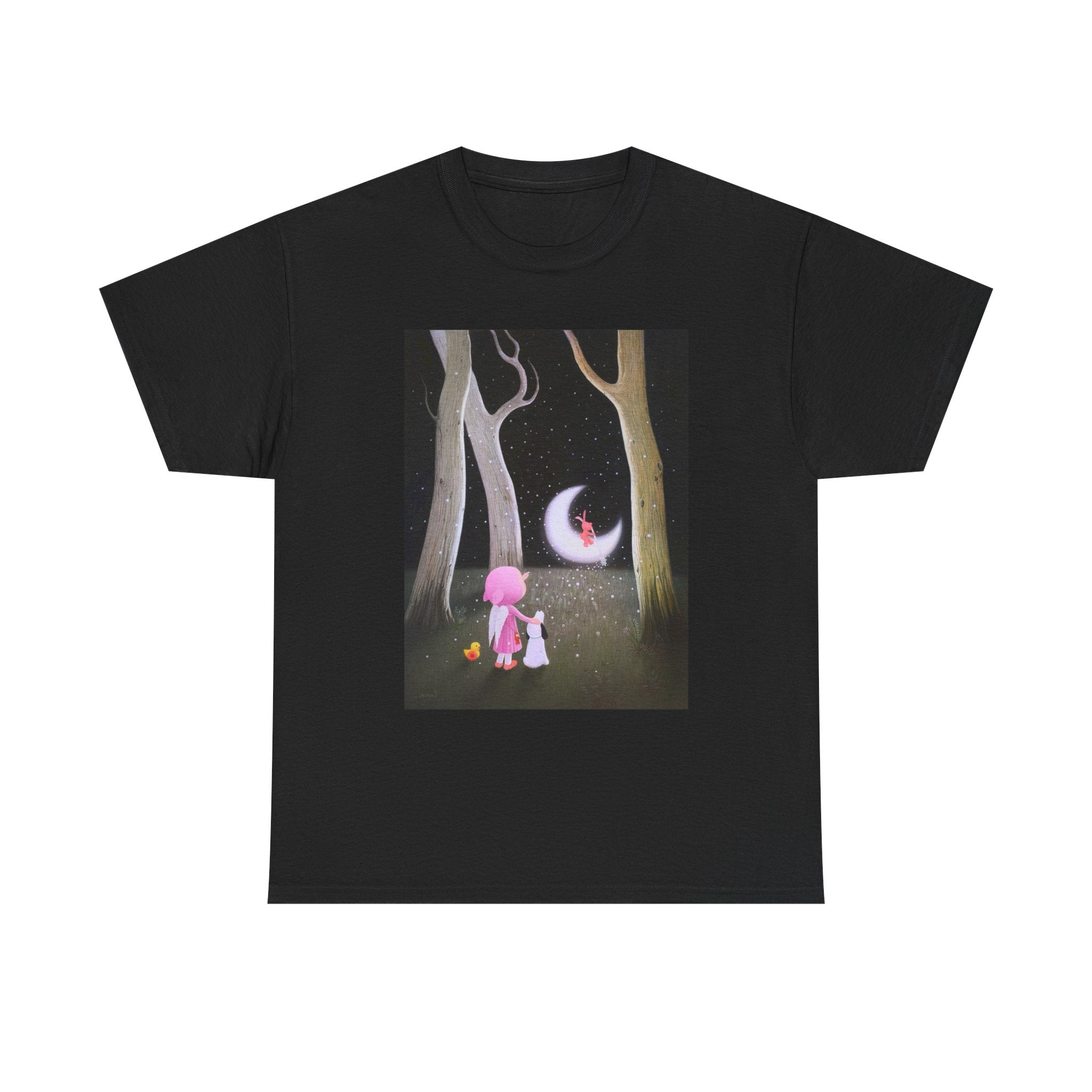 T-Shirt with Little Girl with the Moon, Tropical Art Tee for Nature Lovers, Gift for Adventurers, Casual Everyday Wear, Summer Style