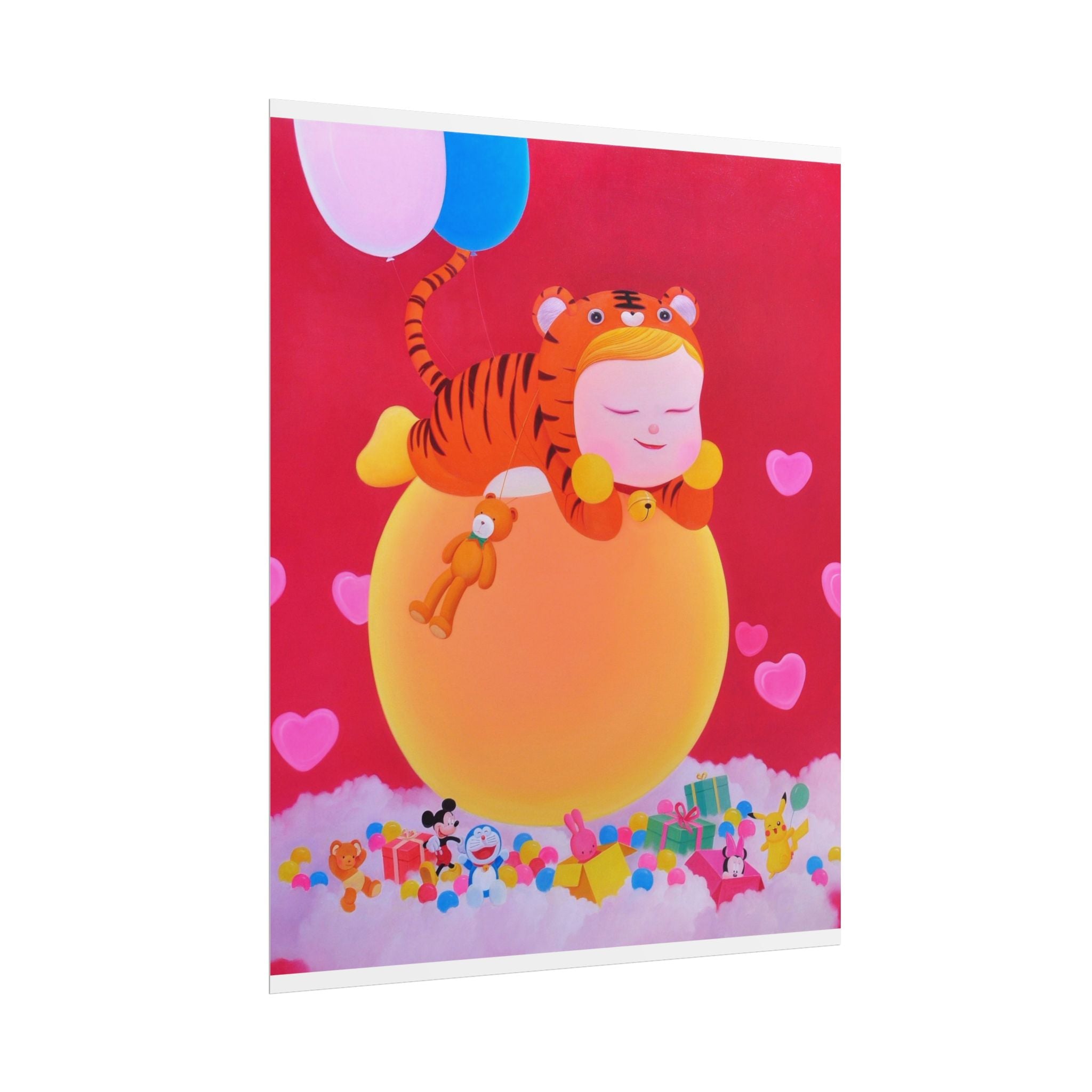 Little Girl with The Teddy Bear Art Poster,  Chinese Contemporary artist - Canvas Print - Artwork for kids