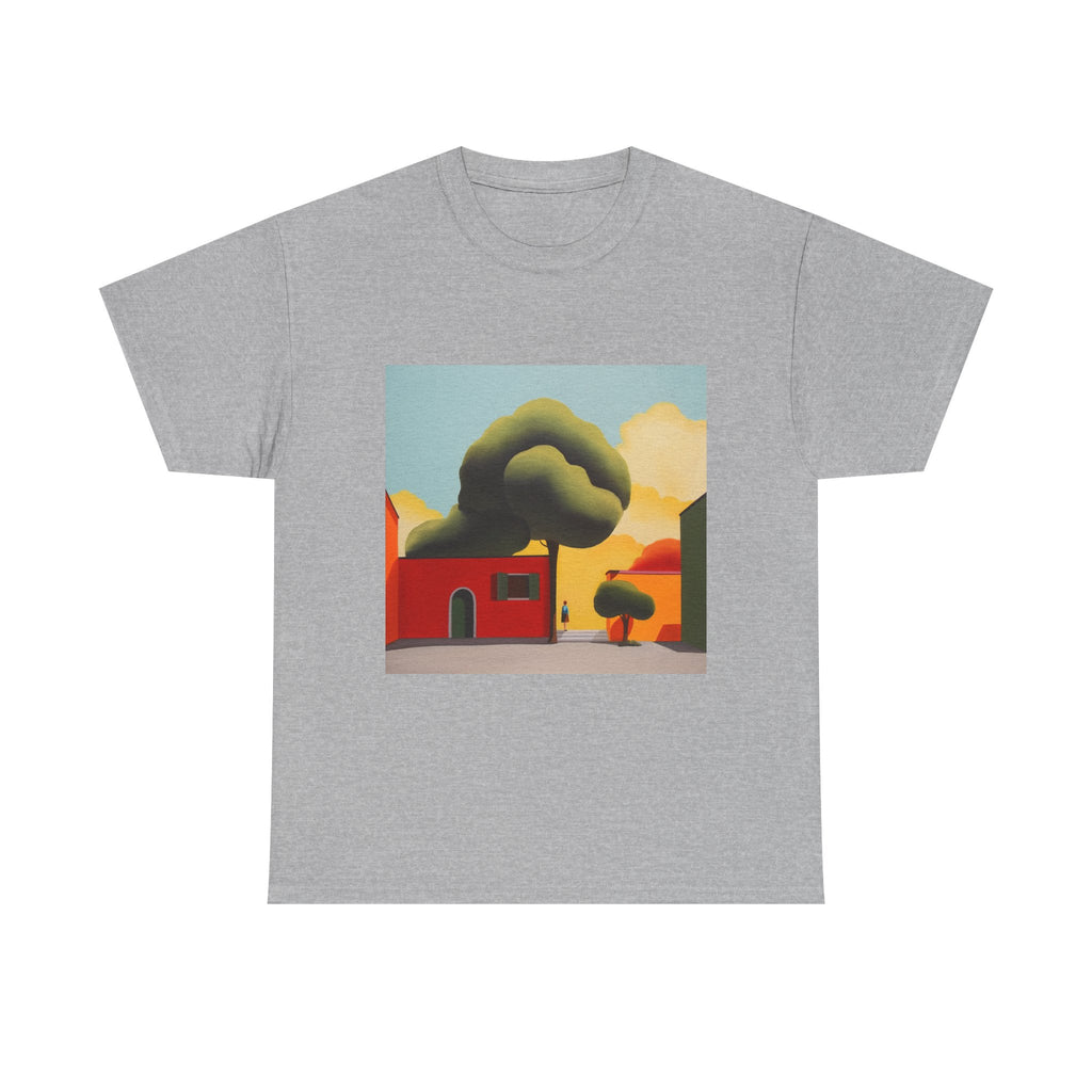 T-Shirt with Tree and House Design, Tropical Art Tee for Nature Lovers, Gift for Adventurers, Casual Everyday Wear, Summer Style