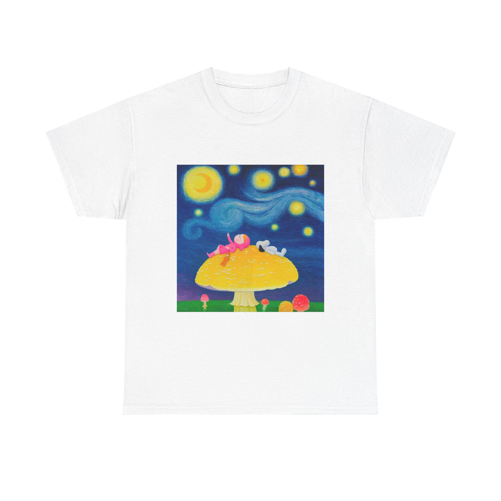 T-Shirt with Little Girl with The Starry Night, Tropical Art Tee for Nature Lovers, Gift for Adventurers, Casual Everyday Wear, Summer Style