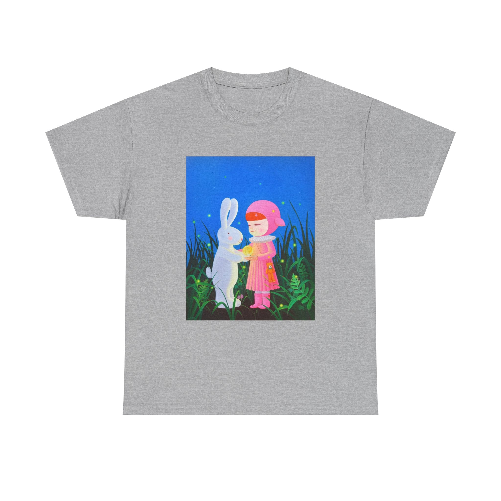 T-Shirt with Little Girl & Bunny , Tropical Art Tee for Nature Lovers, Gift for Adventurers, Casual Everyday Wear, Summer Style