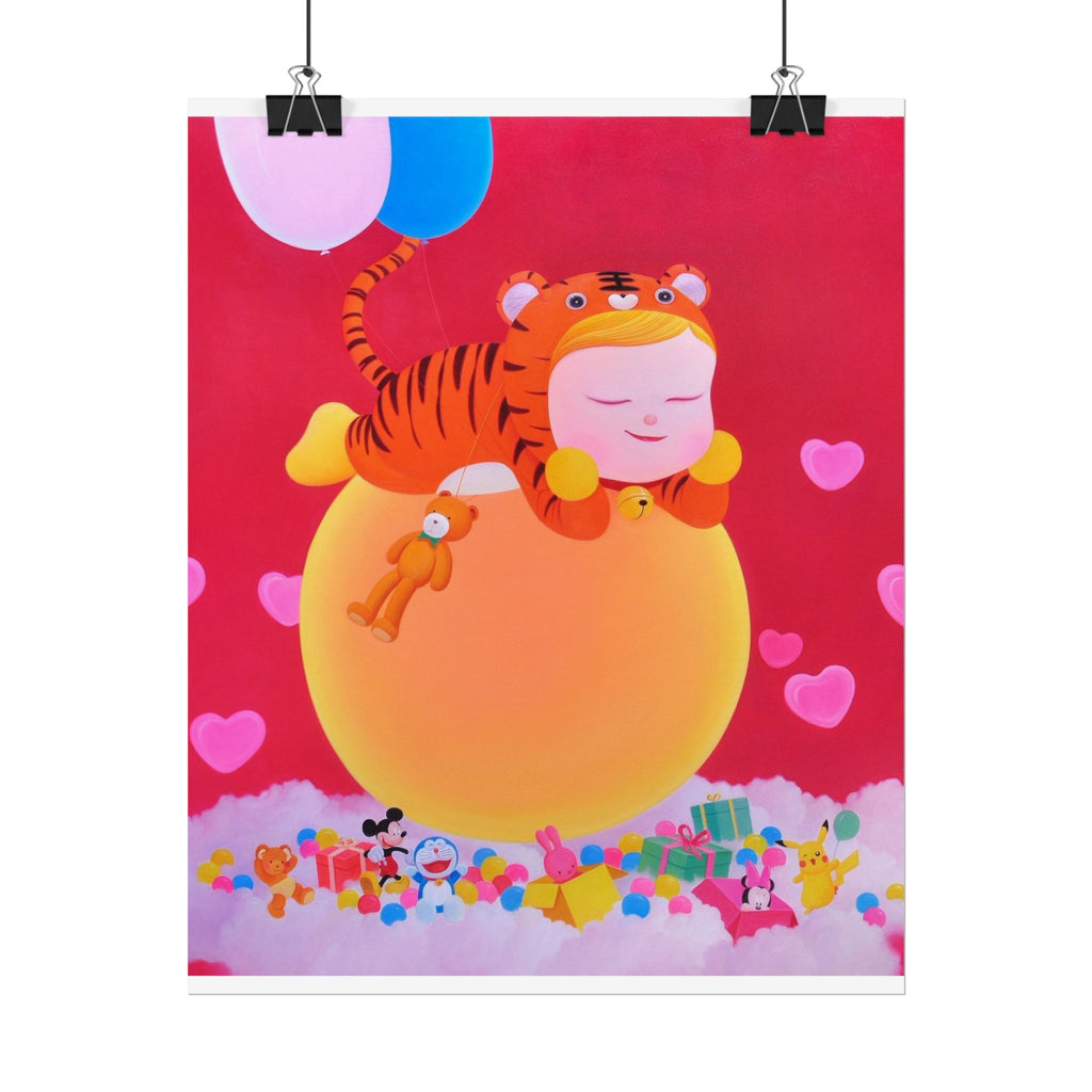 Little Girl with The Teddy Bear Art Poster,  Chinese Contemporary artist - Canvas Print - Artwork for kids
