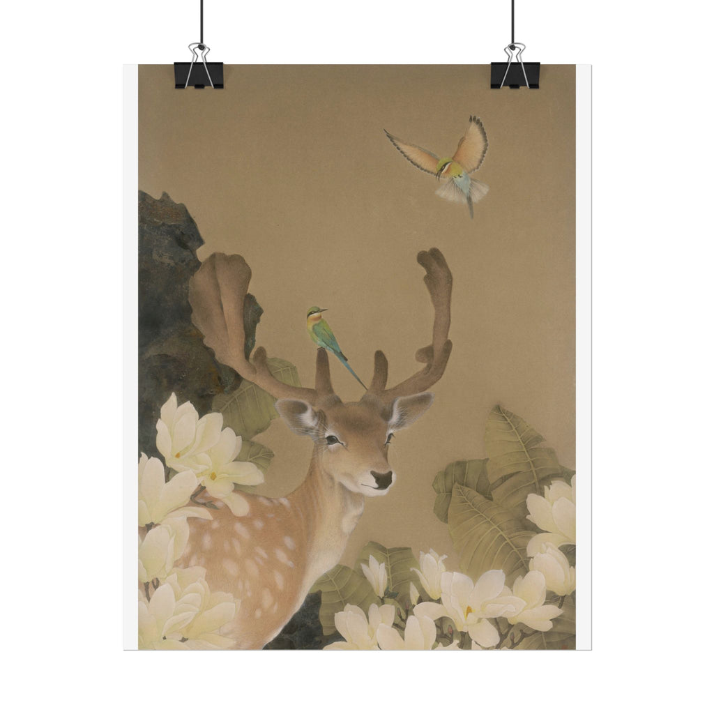 Deer and Eagle Art Poster, Cute Animal Decor, Christmas Wall Art, Kids Room Decoration, Gift for Animal Lovers