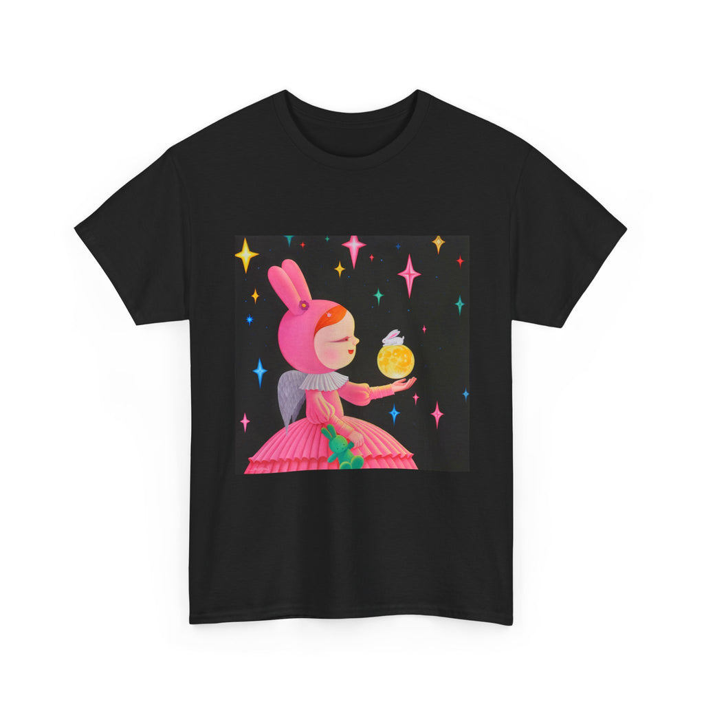 T-Shirt with Little Girl with The Moon, Tropical Art Tee for Nature Lovers, Gift for Adventurers, Casual Everyday Wear, Summer Style