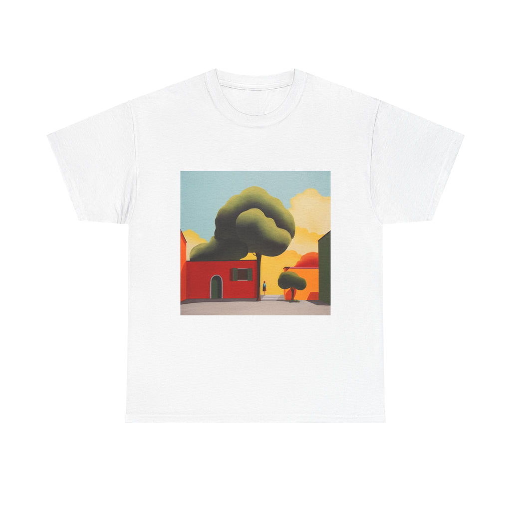 T-Shirt with Tree and House Design, Tropical Art Tee for Nature Lovers, Gift for Adventurers, Casual Everyday Wear, Summer Style