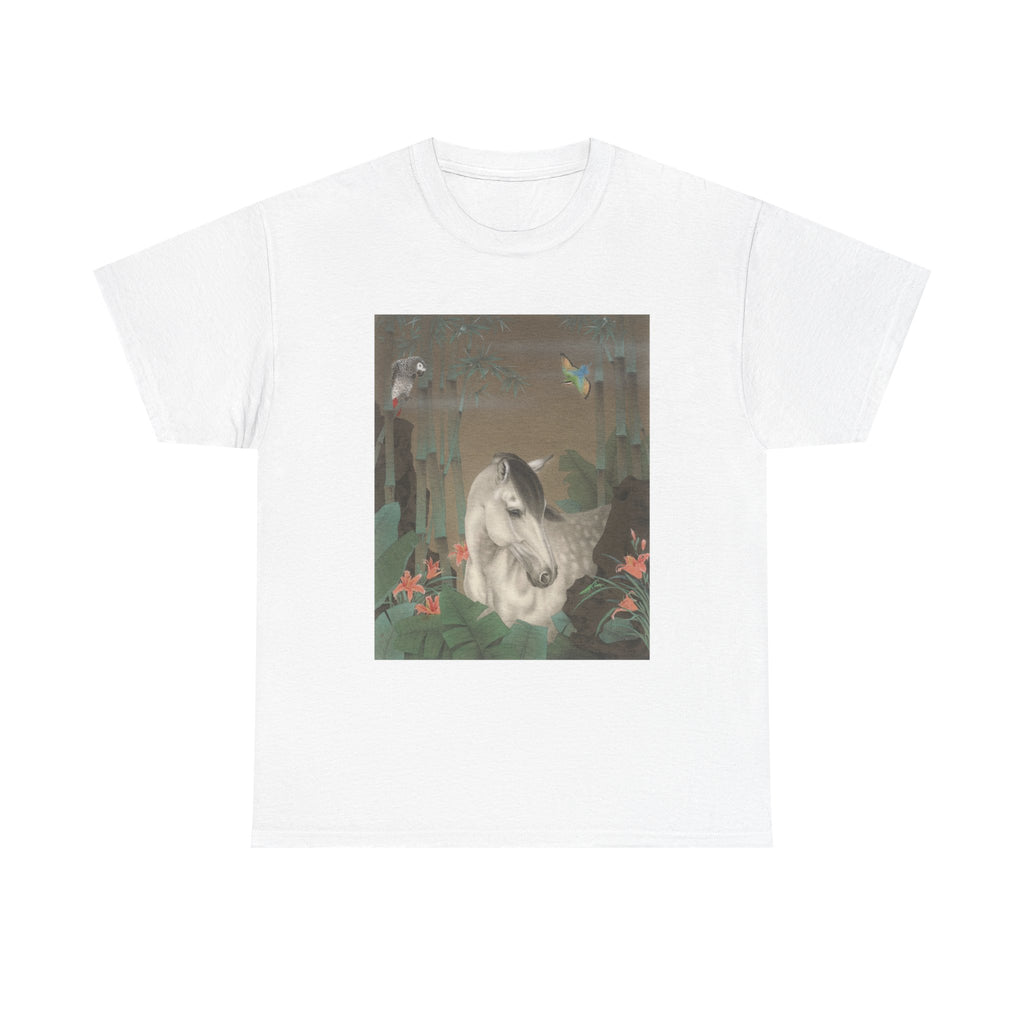 Horse in the Bamboo Forest Design, Tropical Art Tee for Nature Lovers, Gift for Adventurers, Casual Everyday Wear, Summer Style