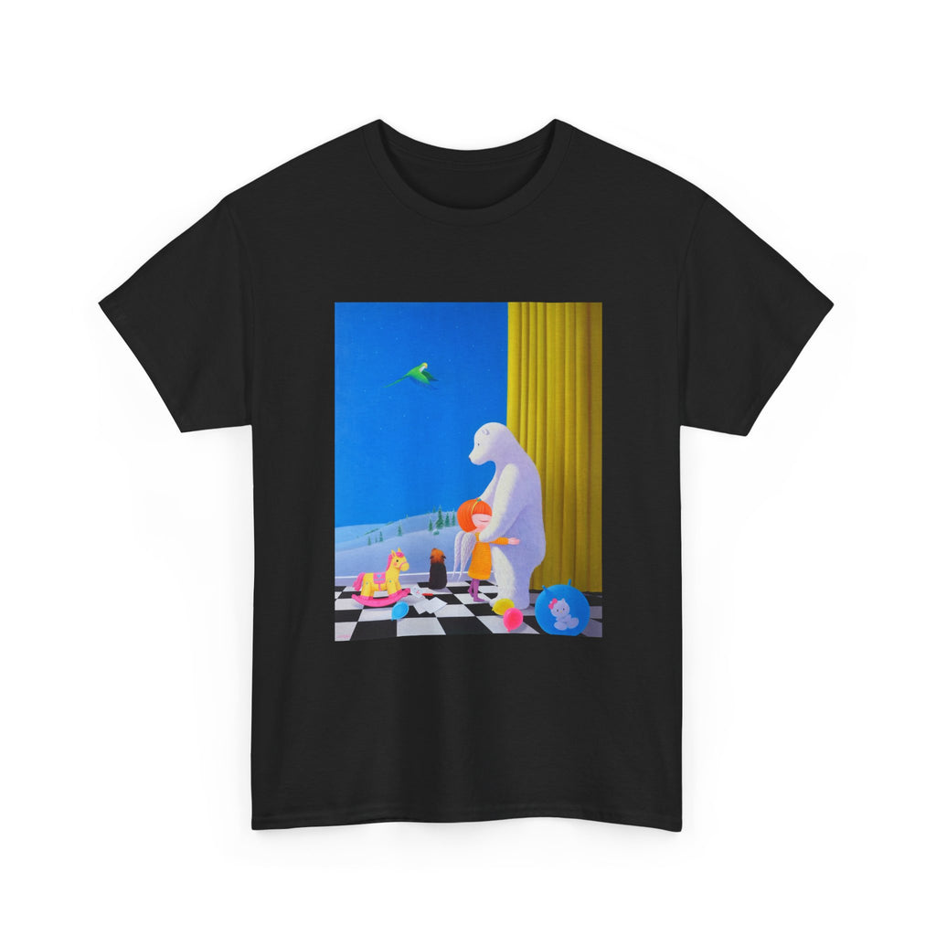 T-Shirt with Little Girl with Her Bear, Tropical Art Tee for Nature Lovers, Gift for Adventurers, Casual Everyday Wear, Summer Style