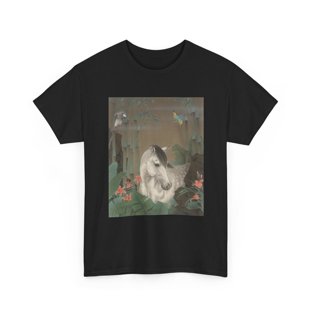 Horse in the Bamboo Forest Design, Tropical Art Tee for Nature Lovers, Gift for Adventurers, Casual Everyday Wear, Summer Style