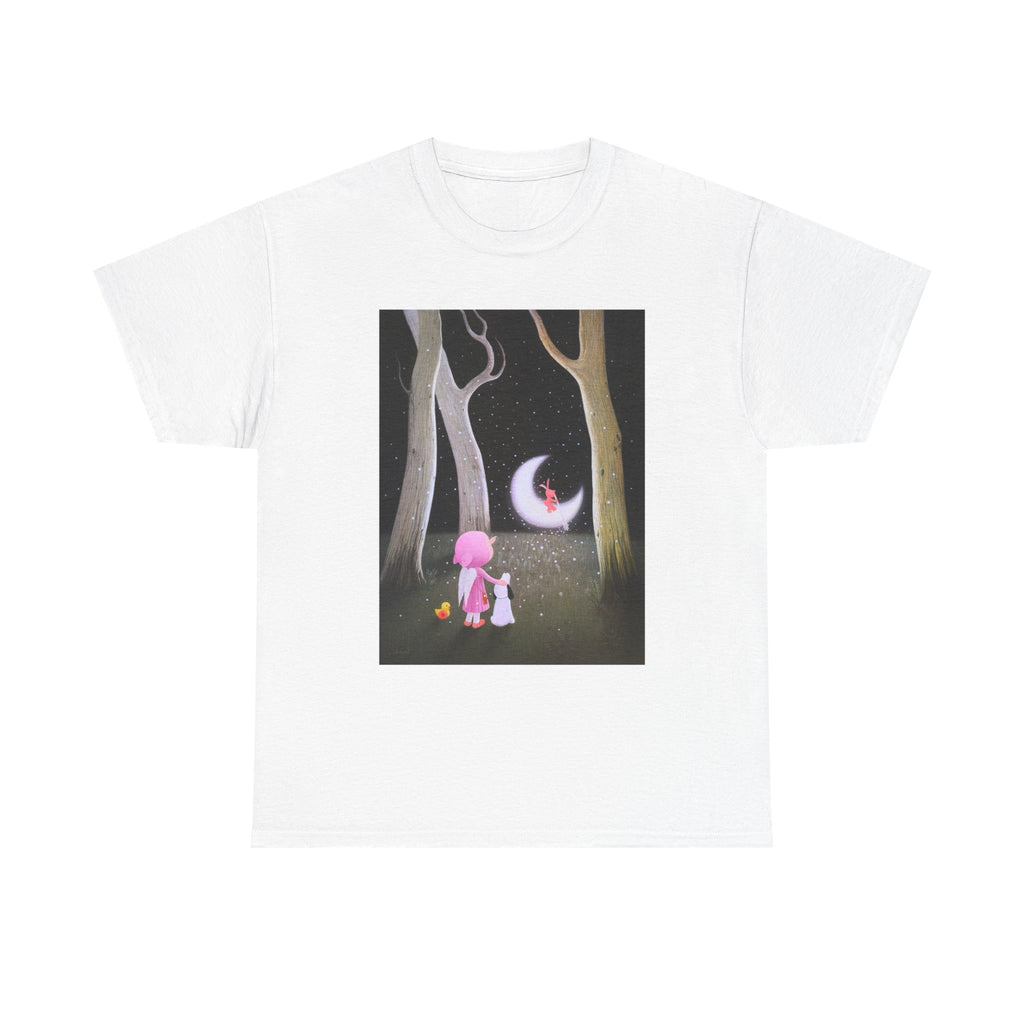 T-Shirt with Little Girl with the Moon, Tropical Art Tee for Nature Lovers, Gift for Adventurers, Casual Everyday Wear, Summer Style