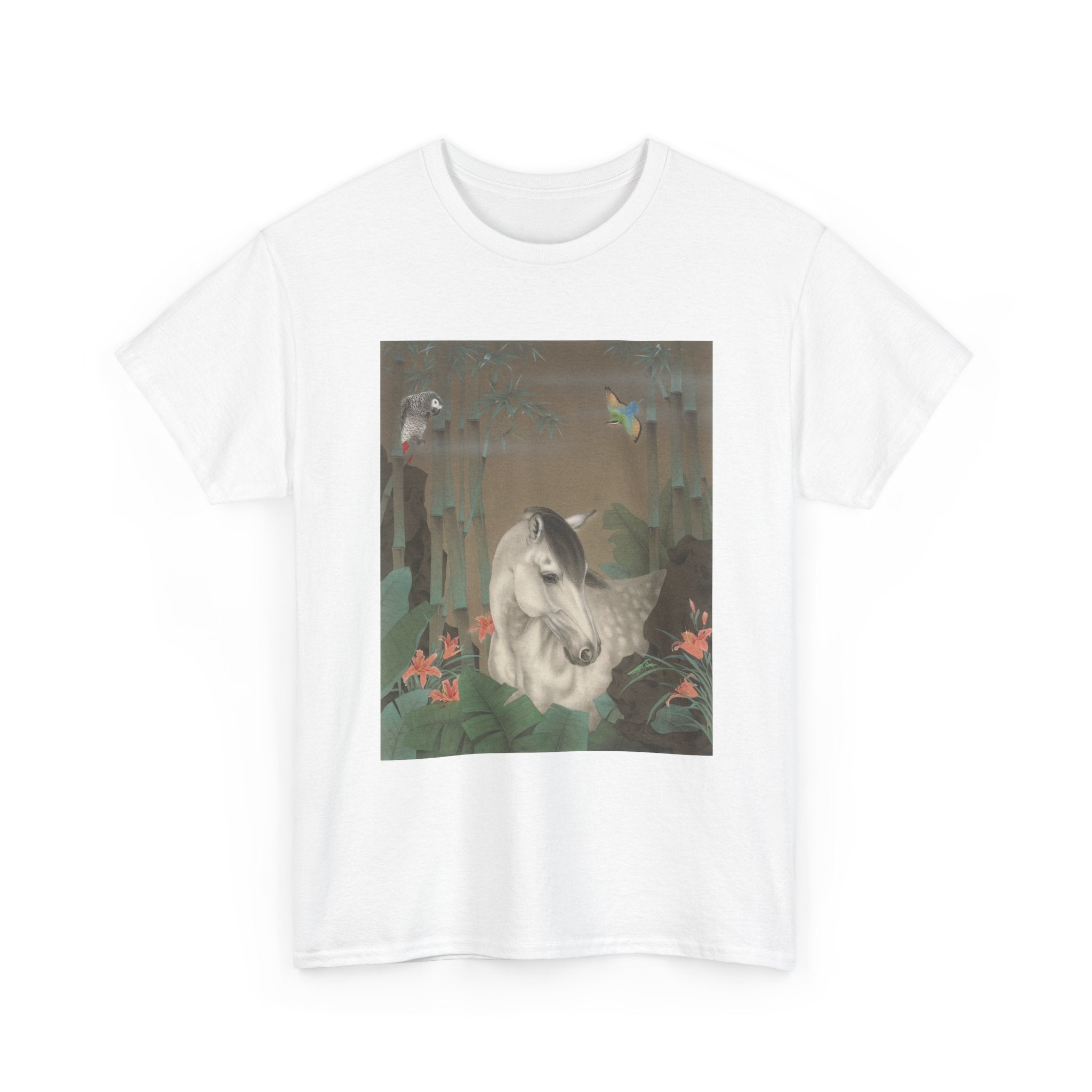 Horse in the Bamboo Forest Design, Tropical Art Tee for Nature Lovers, Gift for Adventurers, Casual Everyday Wear, Summer Style