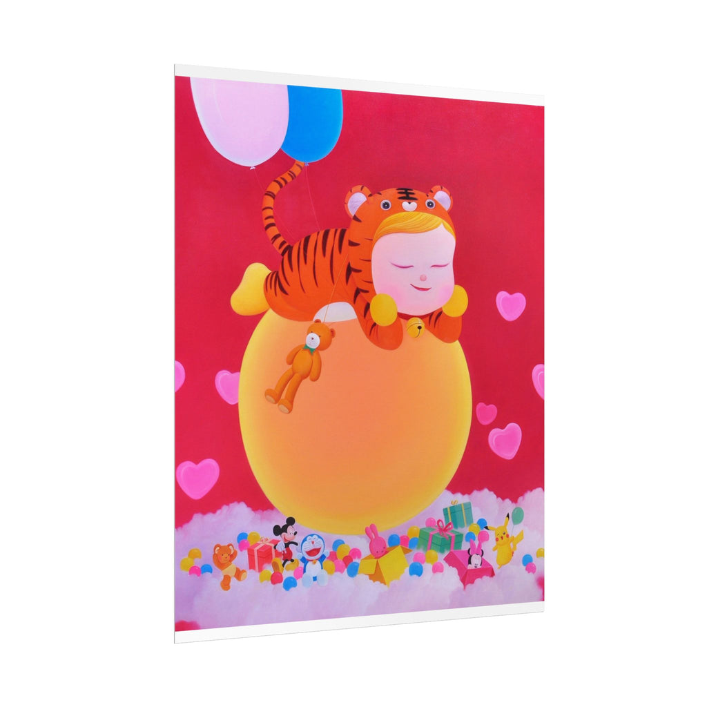 Little Girl with The Teddy Bear Art Poster,  Chinese Contemporary artist - Canvas Print - Artwork for kids
