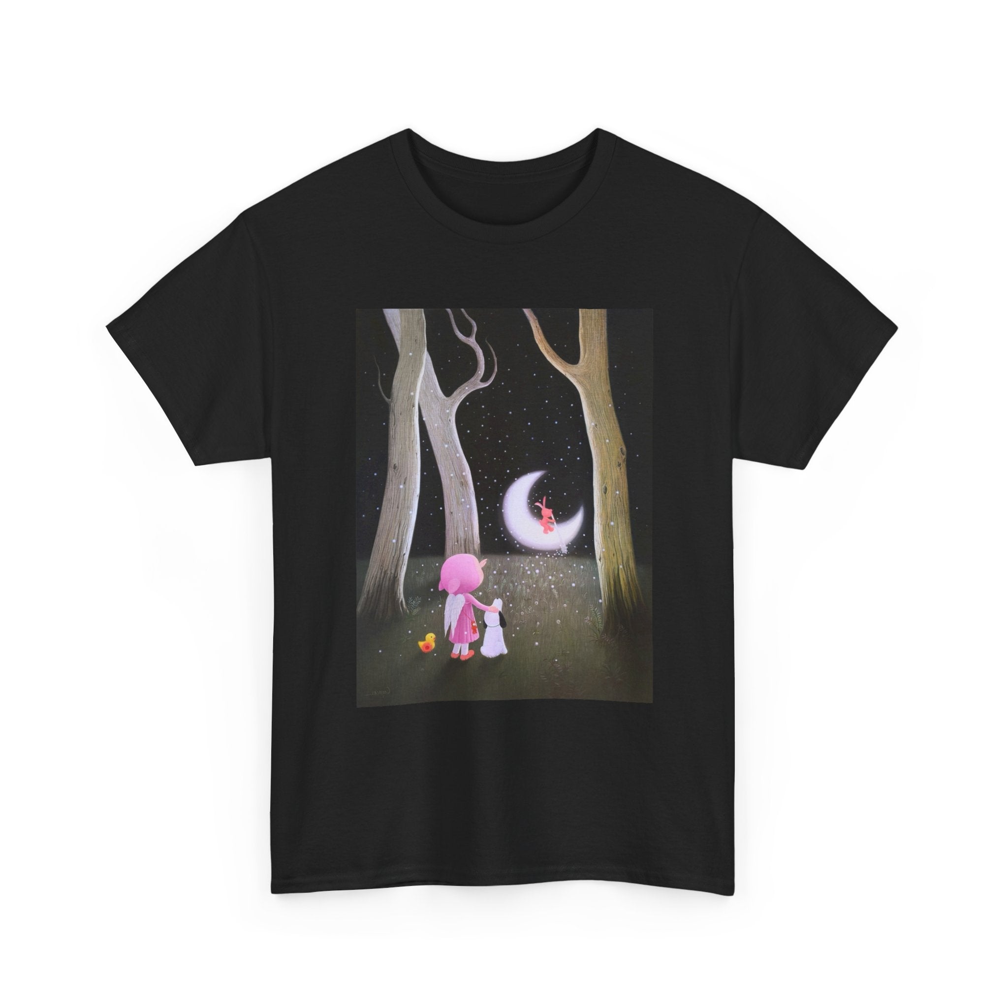 T-Shirt with Little Girl with the Moon, Tropical Art Tee for Nature Lovers, Gift for Adventurers, Casual Everyday Wear, Summer Style