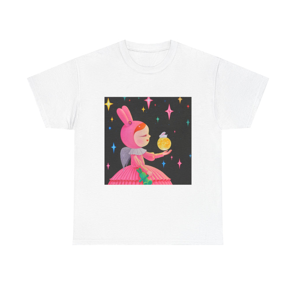 T-Shirt with Little Girl with The Moon, Tropical Art Tee for Nature Lovers, Gift for Adventurers, Casual Everyday Wear, Summer Style