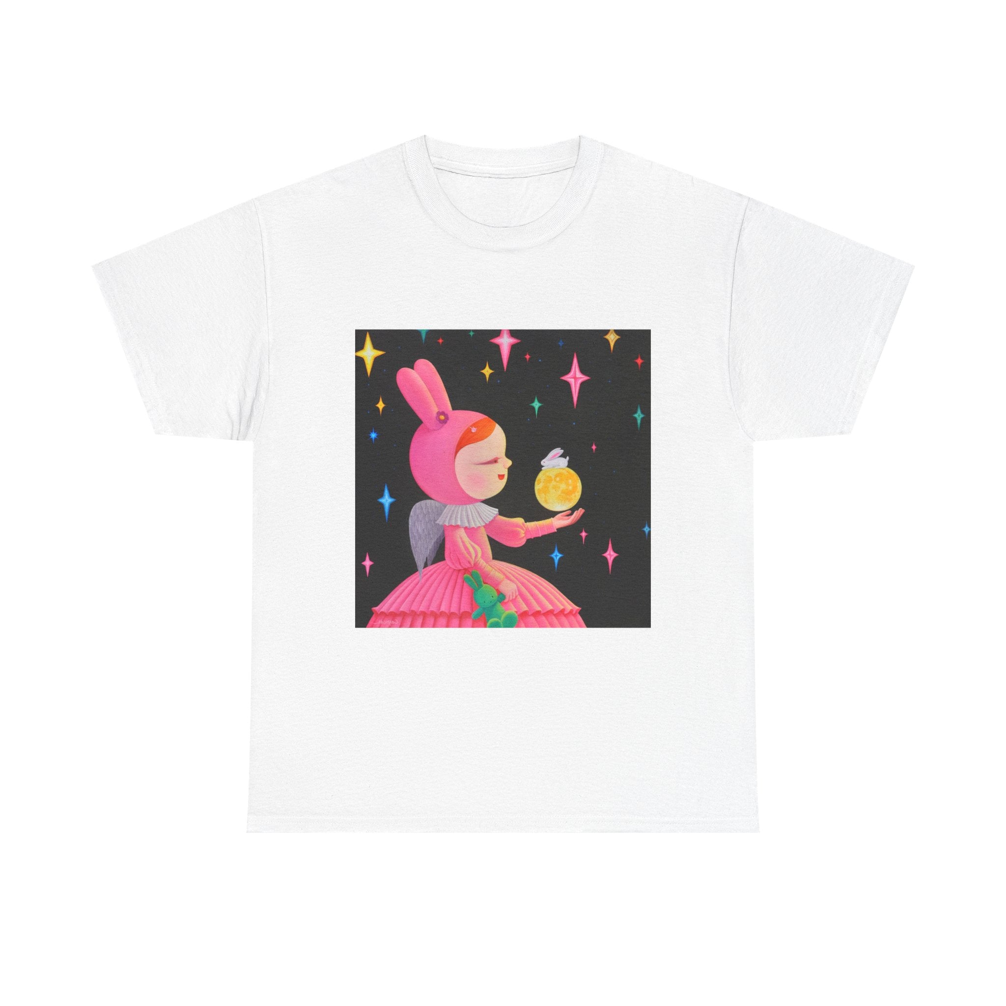 T-Shirt with Little Girl with The Moon, Tropical Art Tee for Nature Lovers, Gift for Adventurers, Casual Everyday Wear, Summer Style