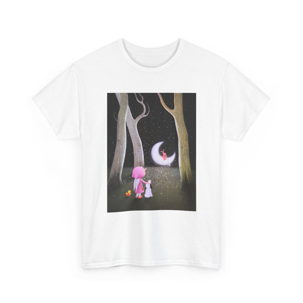 T-Shirt with Little Girl with the Moon, Tropical Art Tee for Nature Lovers, Gift for Adventurers, Casual Everyday Wear, Summer Style