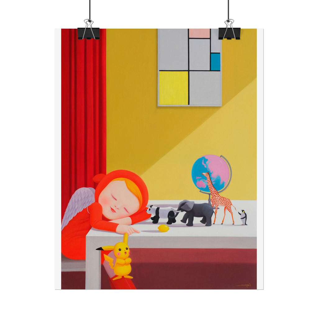 Little Girl Art Poster, Cute Animal Decor, Christmas Wall Art, Kids Room Decoration, Gift for Animal Lovers
