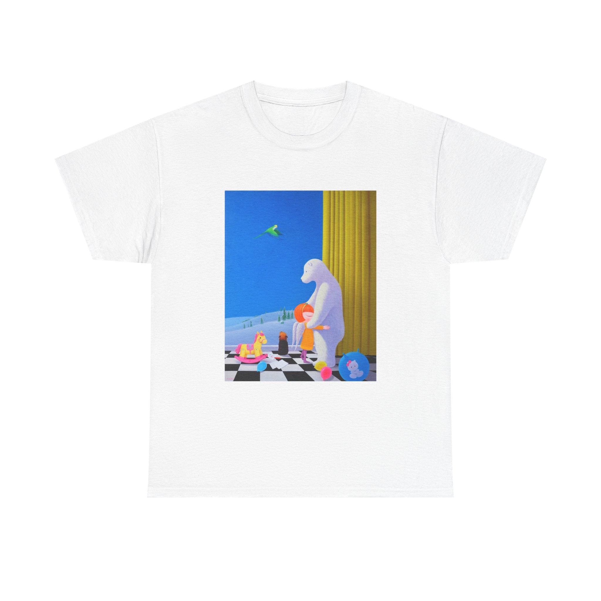 T-Shirt with Little Girl with Her Bear, Tropical Art Tee for Nature Lovers, Gift for Adventurers, Casual Everyday Wear, Summer Style