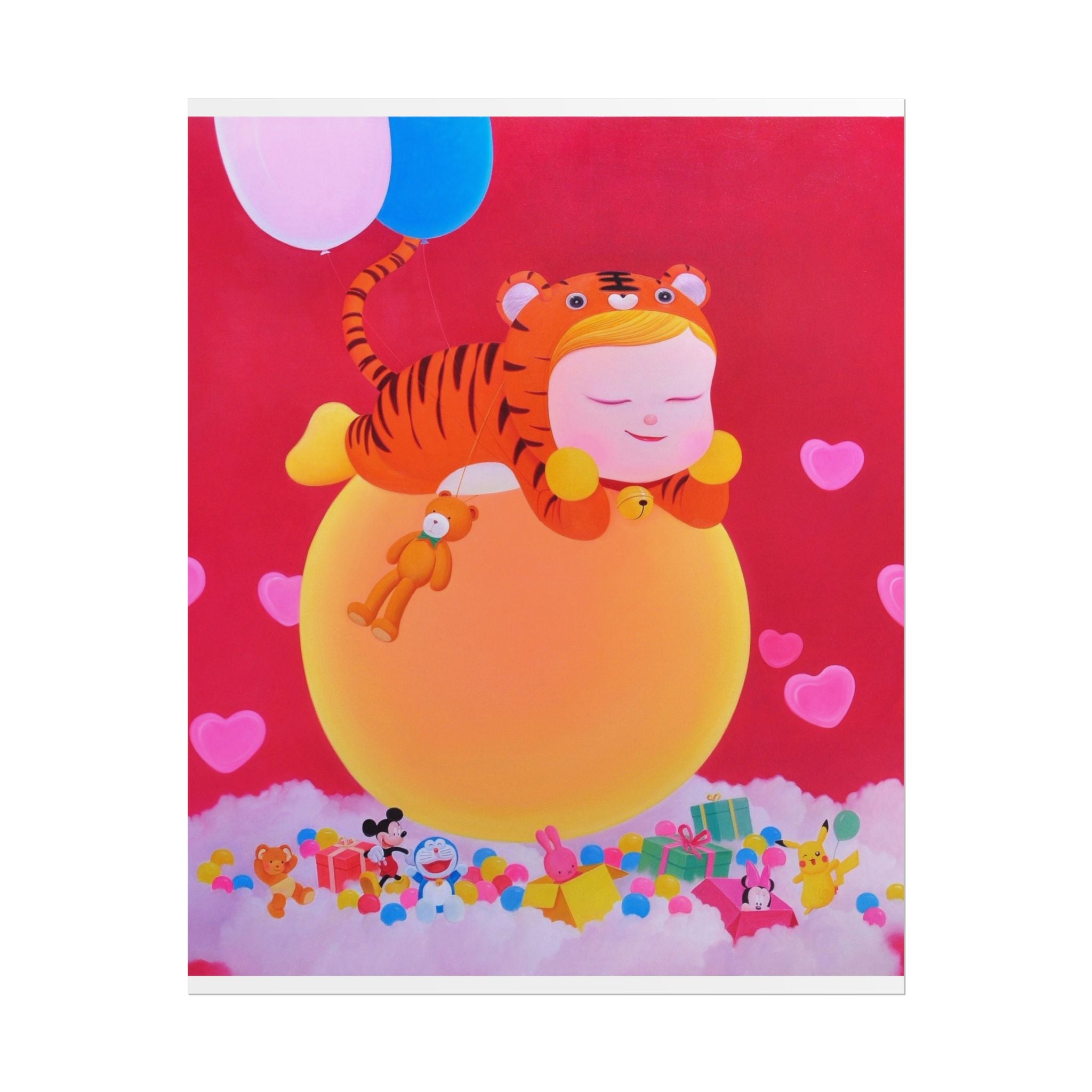 Little Girl with The Teddy Bear Art Poster,  Chinese Contemporary artist - Canvas Print - Artwork for kids