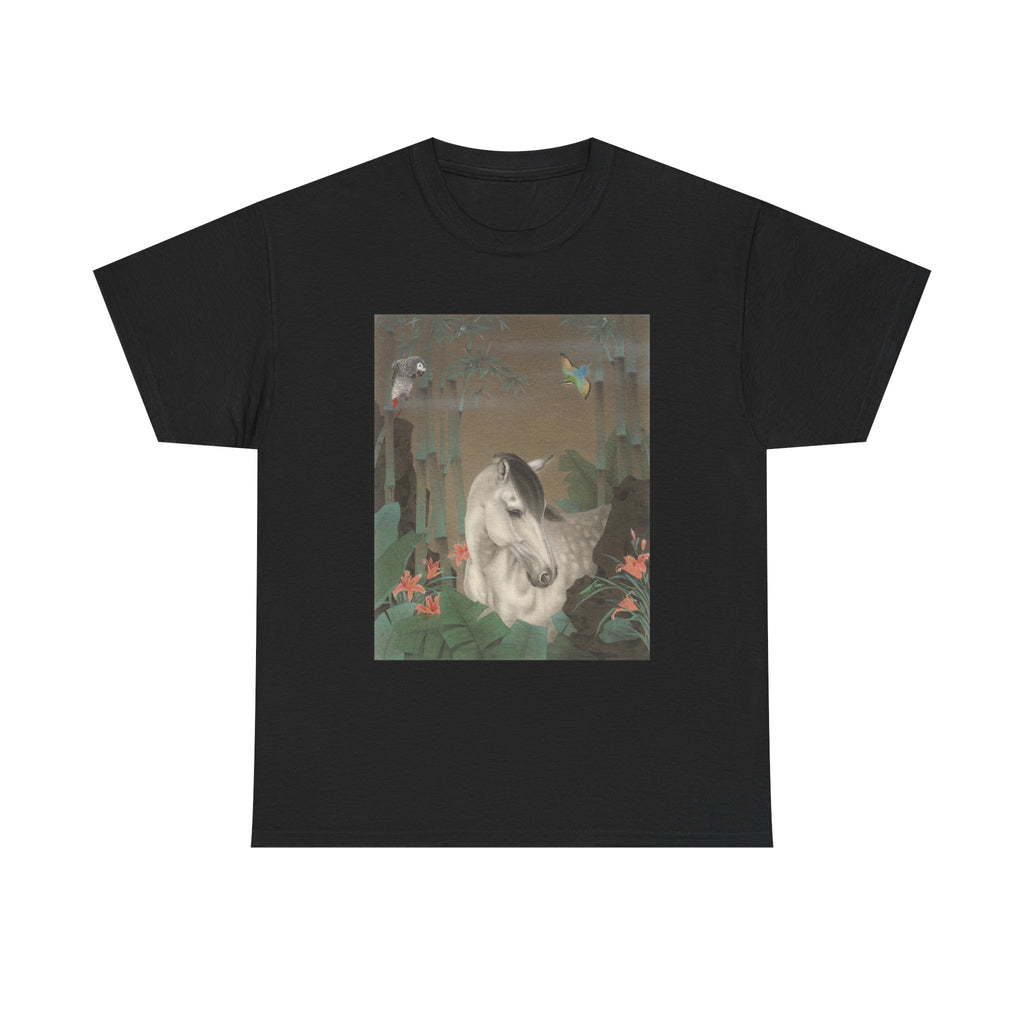 Horse in the Bamboo Forest Design, Tropical Art Tee for Nature Lovers, Gift for Adventurers, Casual Everyday Wear, Summer Style