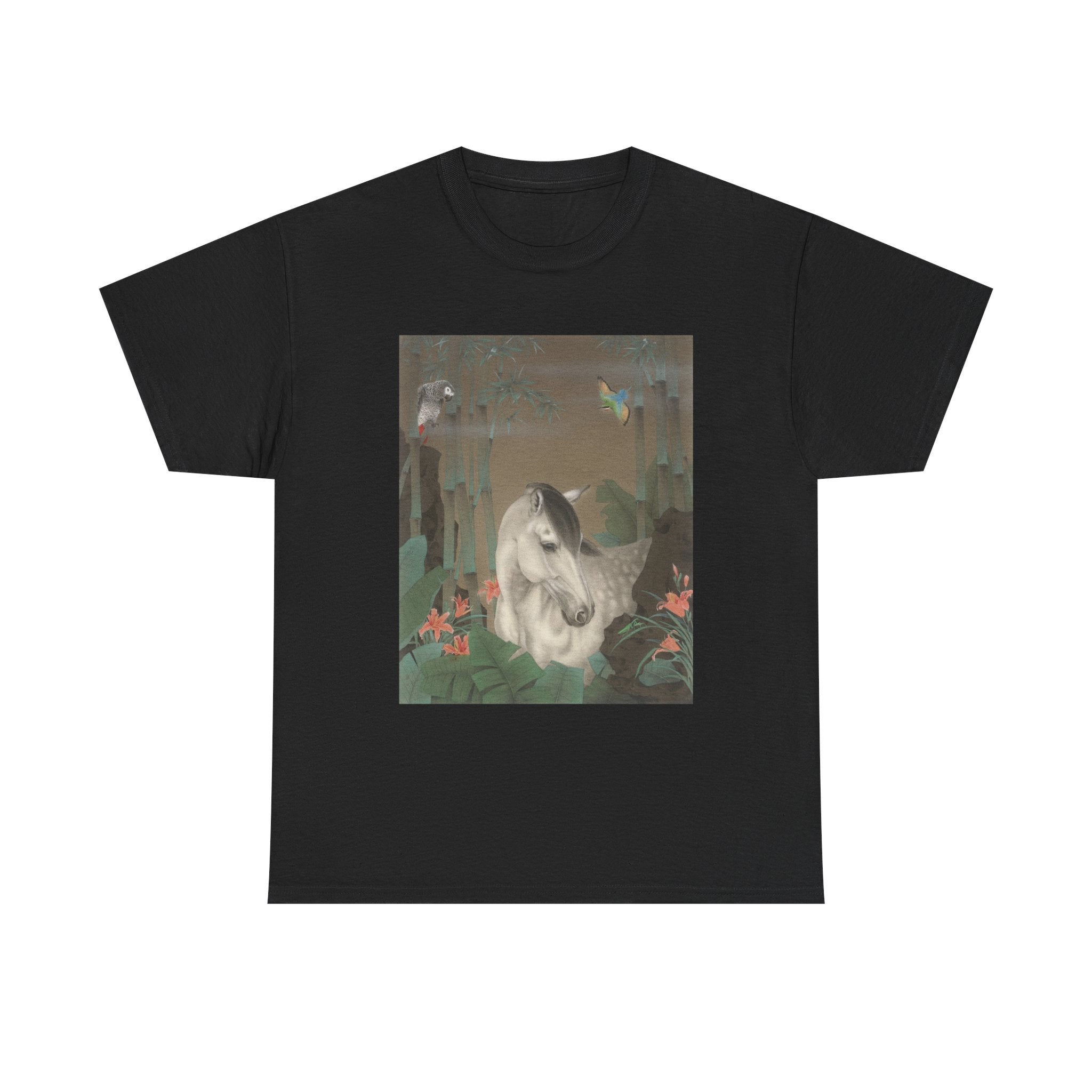Horse in the Bamboo Forest Design, Tropical Art Tee for Nature Lovers, Gift for Adventurers, Casual Everyday Wear, Summer Style