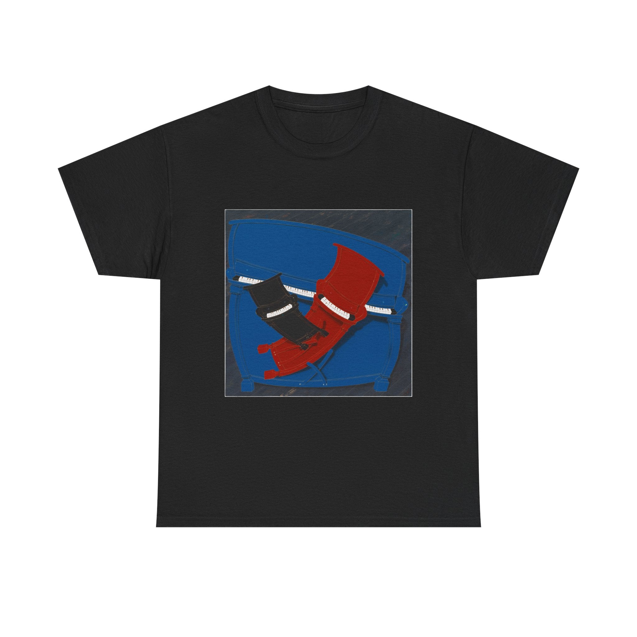T-Shirt with Piano , Tropical Art Tee for Piano Lovers, Gift for Adventurers, Casual Everyday Wear, Summer Style