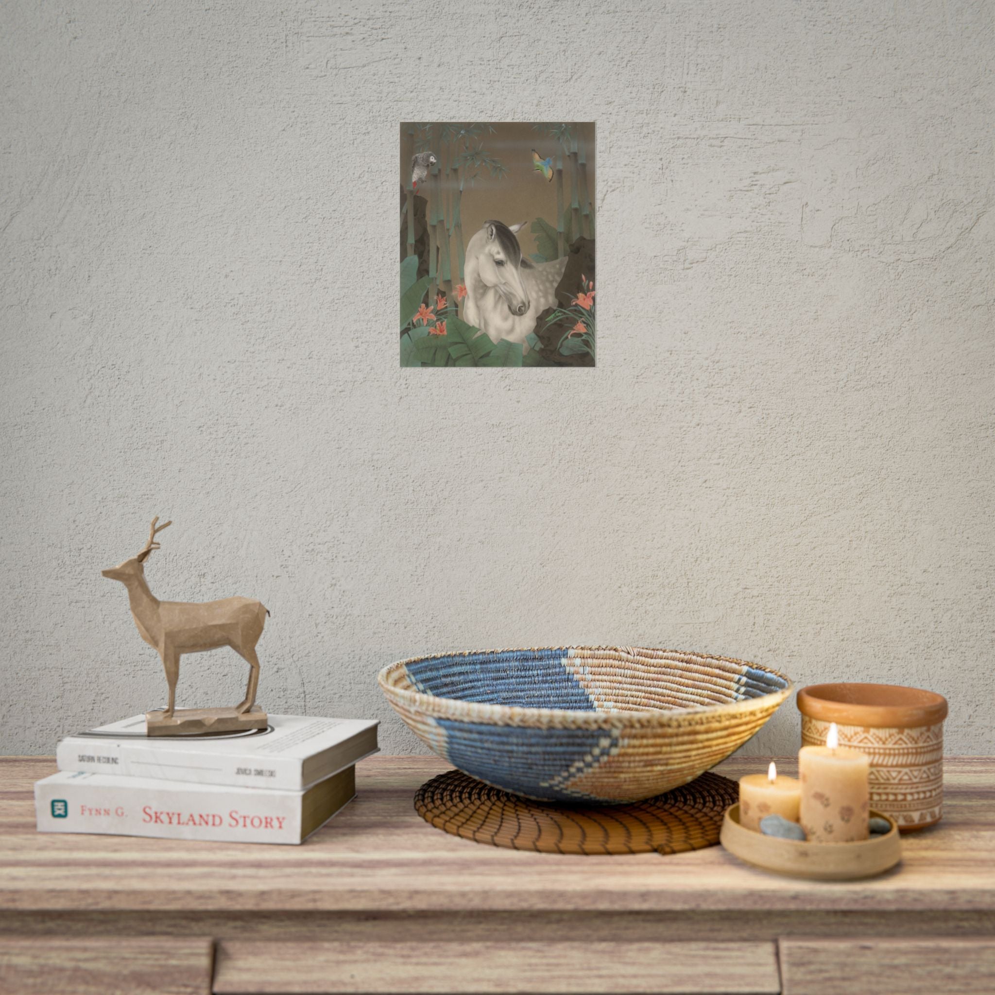 Horse in the Bamboo Forest Art Poster, Cute Animal Decor, Christmas Wall Art, Kids Room Decoration, Gift for Animal Lovers