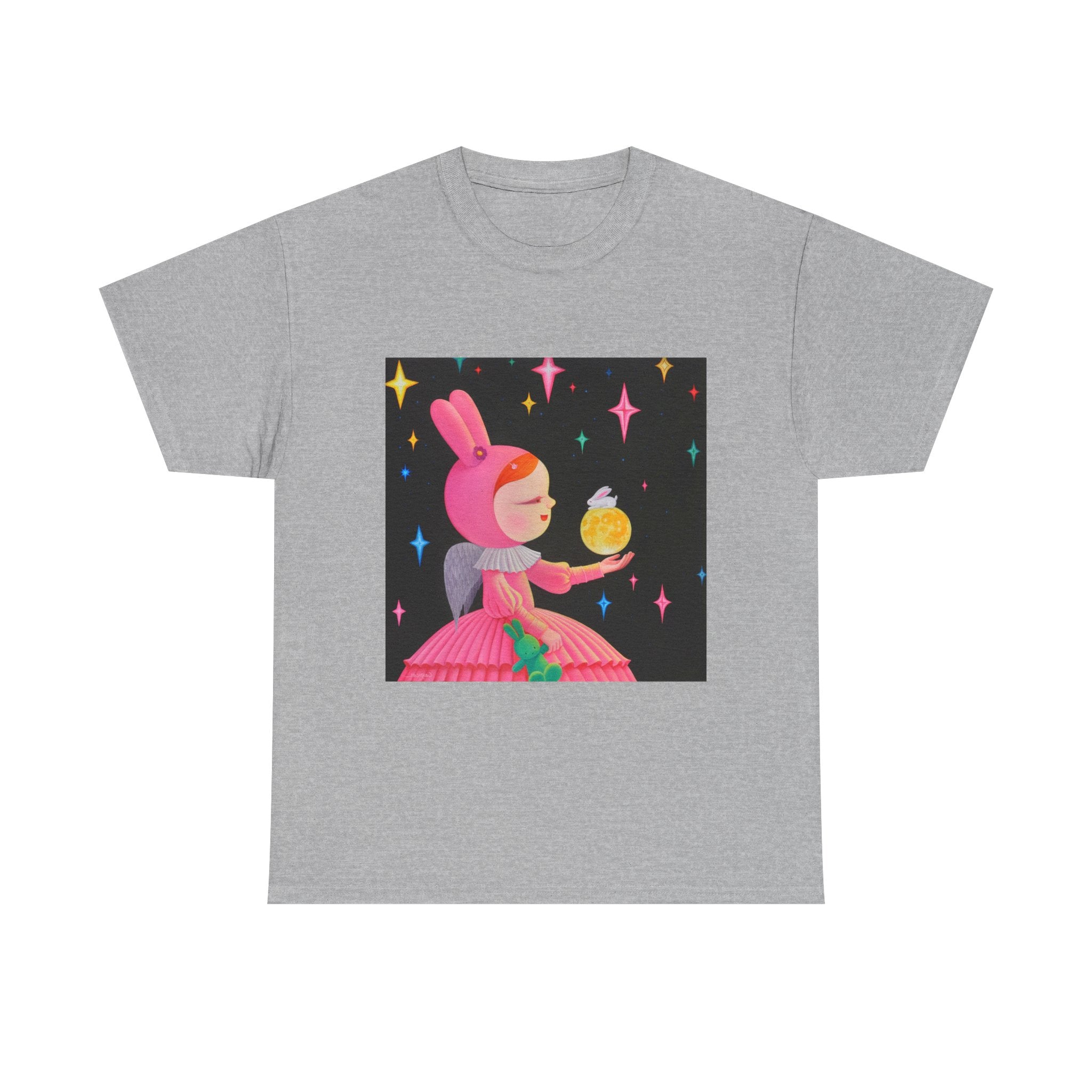 T-Shirt with Little Girl with The Moon, Tropical Art Tee for Nature Lovers, Gift for Adventurers, Casual Everyday Wear, Summer Style