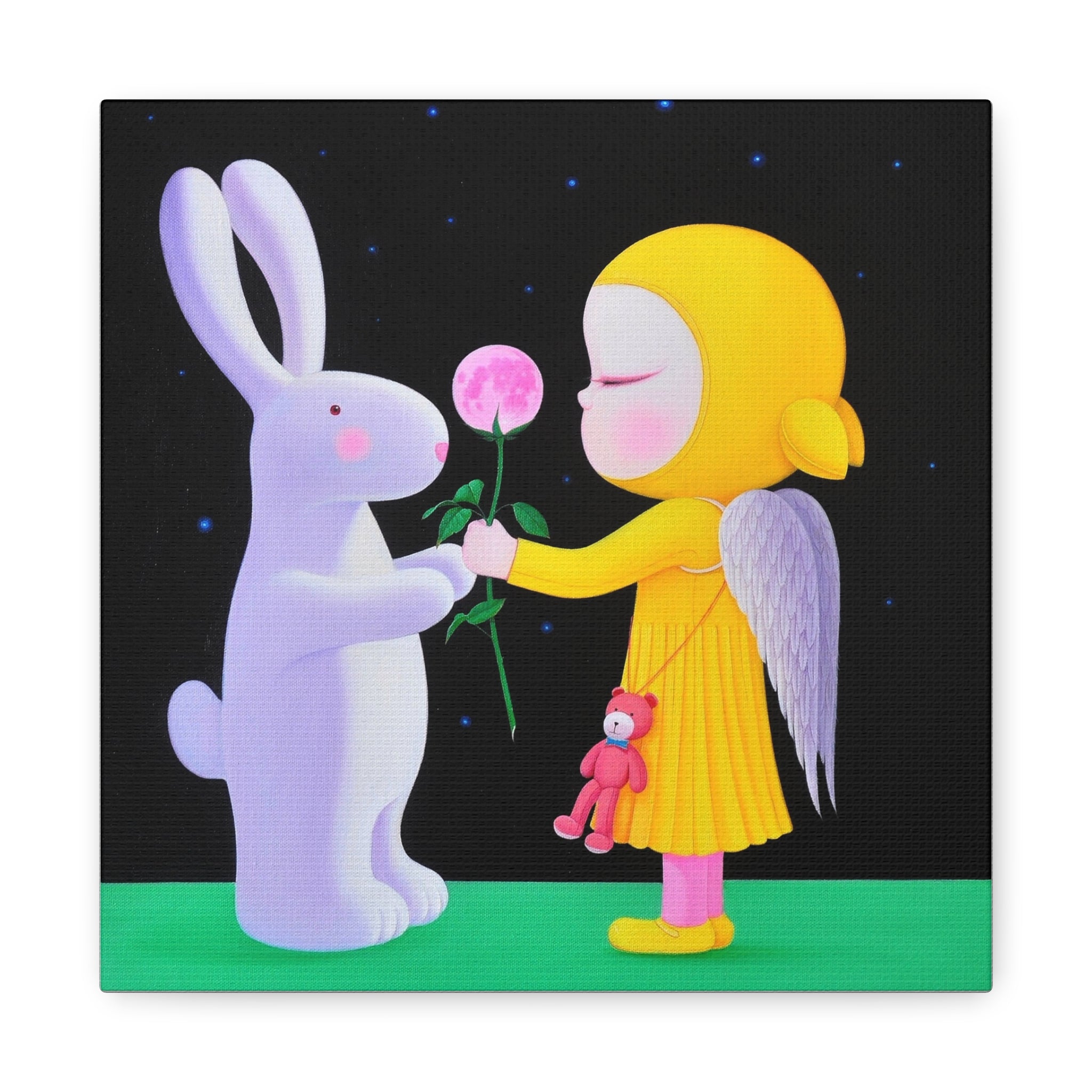 Little Girl with Bunny- Chinese Contemporary artist - Canvas Print - Artwork for kids