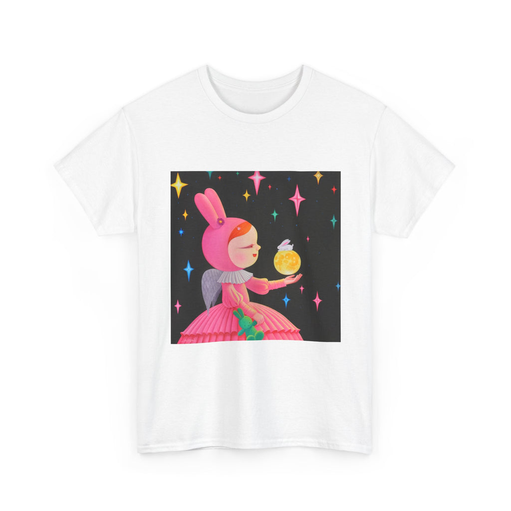 T-Shirt with Little Girl with The Moon, Tropical Art Tee for Nature Lovers, Gift for Adventurers, Casual Everyday Wear, Summer Style