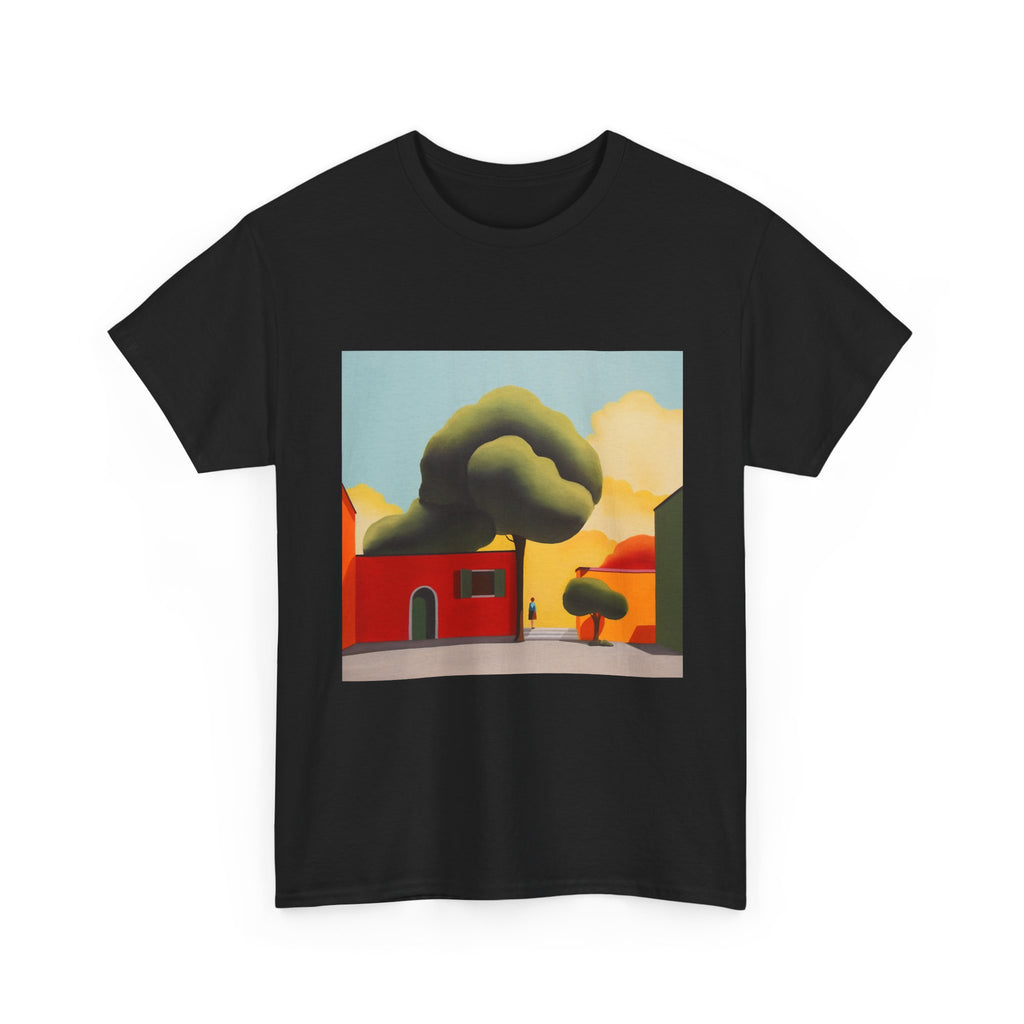 T-Shirt with Tree and House Design, Tropical Art Tee for Nature Lovers, Gift for Adventurers, Casual Everyday Wear, Summer Style