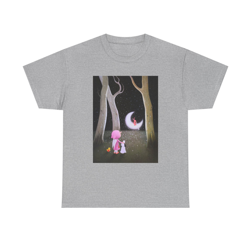 T-Shirt with Little Girl with the Moon, Tropical Art Tee for Nature Lovers, Gift for Adventurers, Casual Everyday Wear, Summer Style