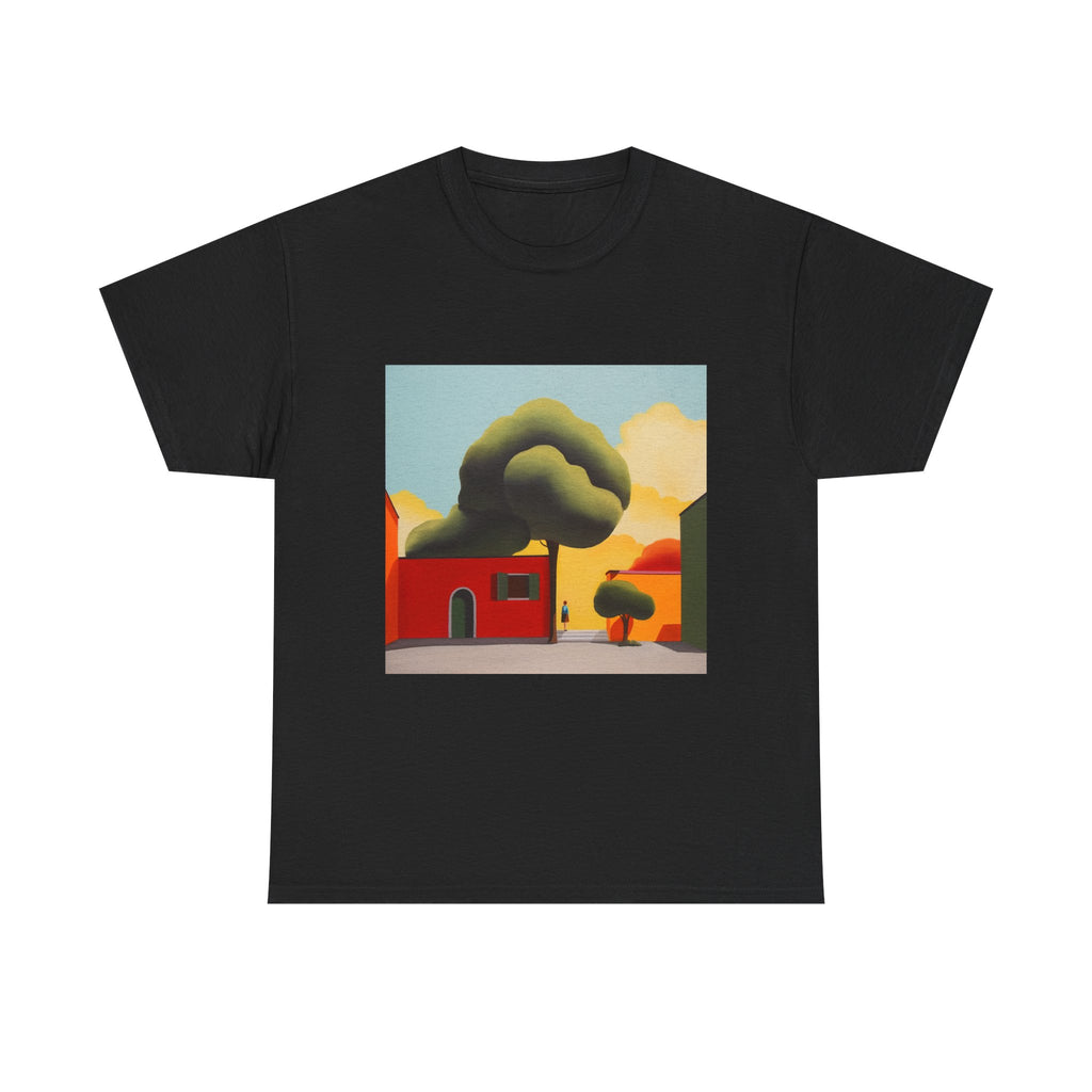 T-Shirt with Tree and House Design, Tropical Art Tee for Nature Lovers, Gift for Adventurers, Casual Everyday Wear, Summer Style