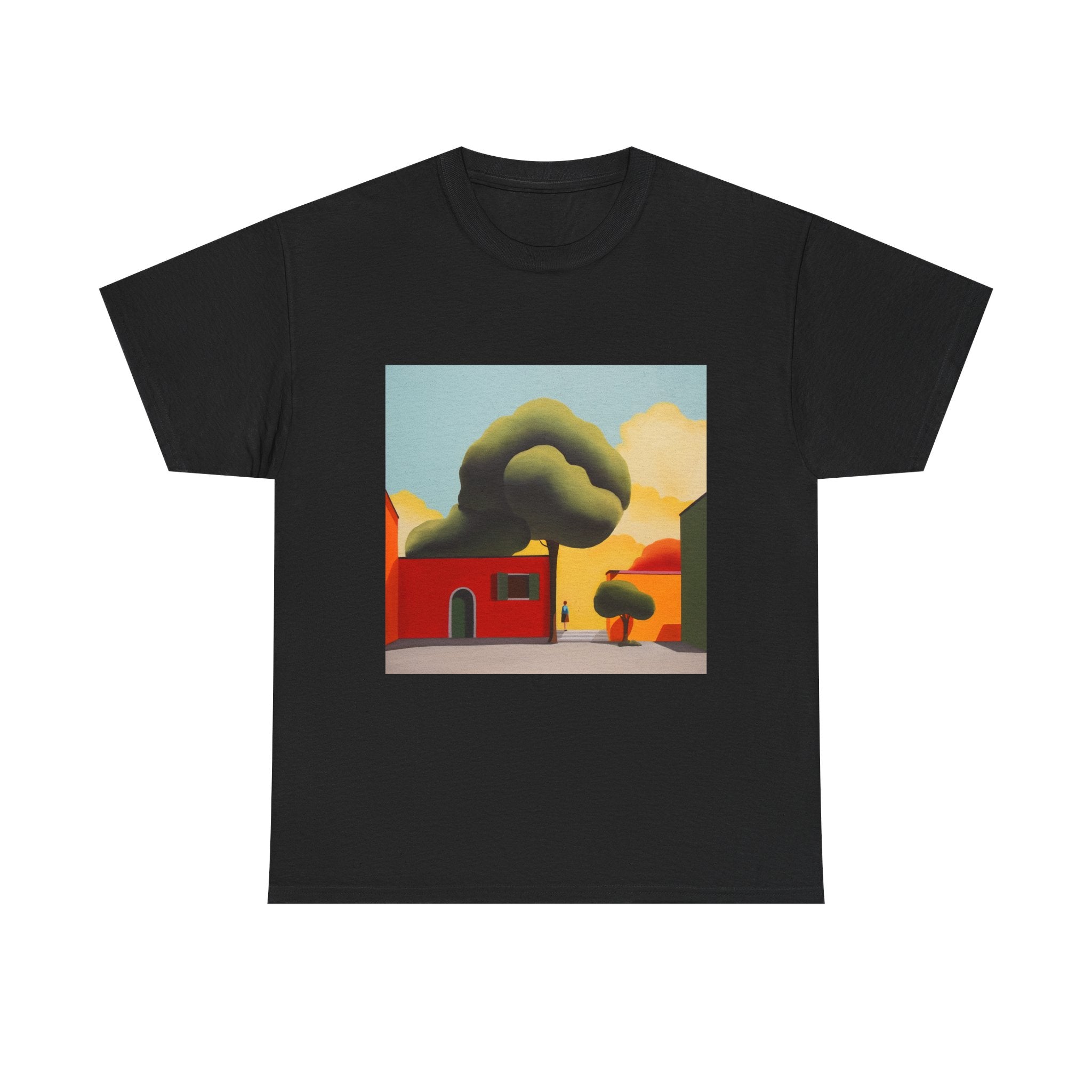 T-Shirt with Tree and House Design, Tropical Art Tee for Nature Lovers, Gift for Adventurers, Casual Everyday Wear, Summer Style