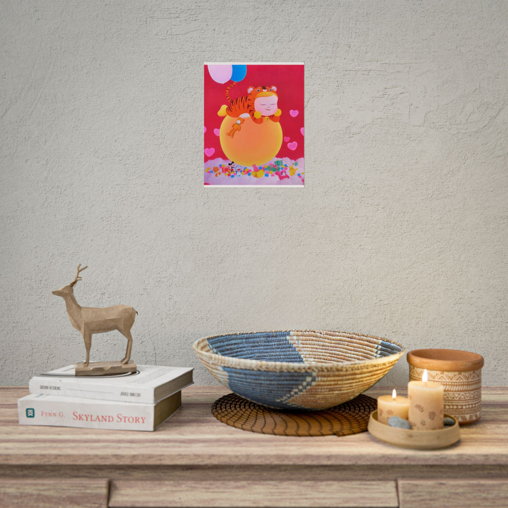 Little Girl with The Teddy Bear Art Poster,  Chinese Contemporary artist - Canvas Print - Artwork for kids