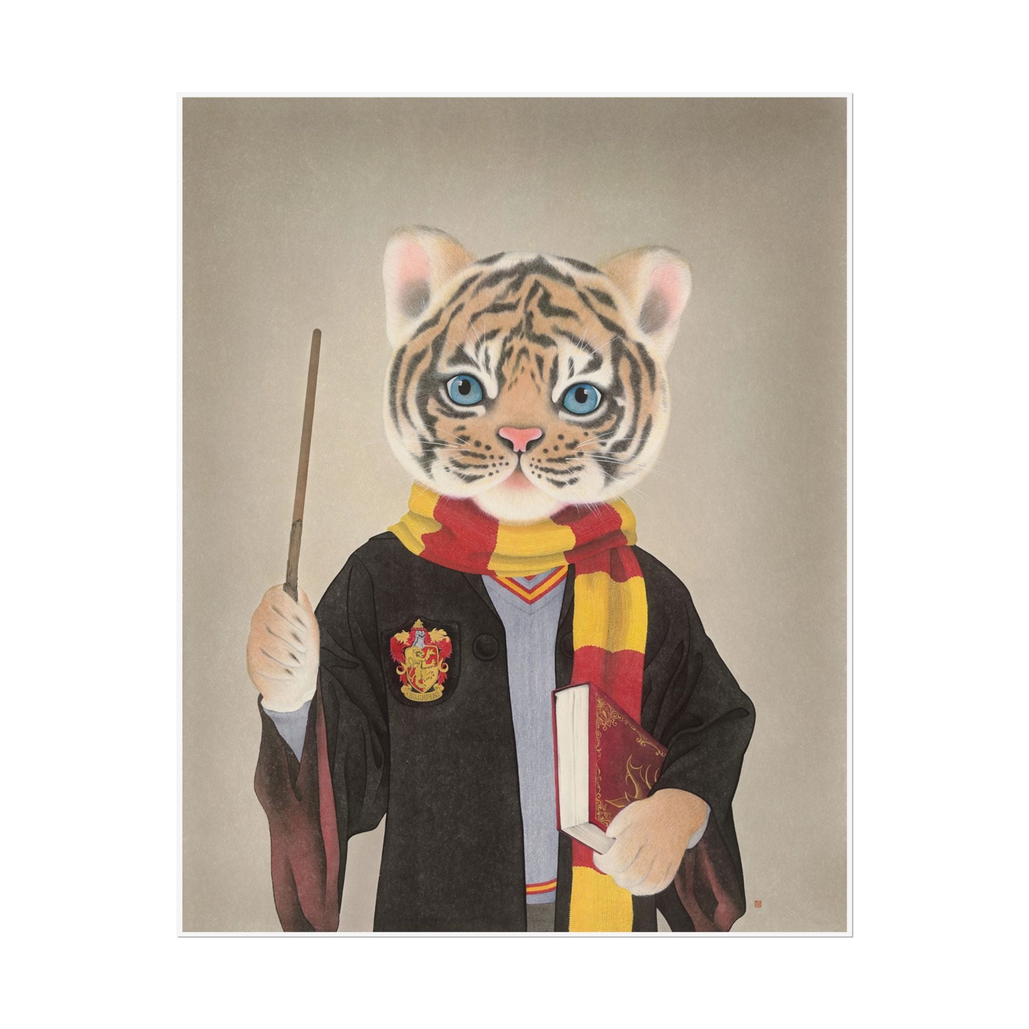 Magic tiger Art Poster, Cute Animal Decor, Christmas Wall Art, Kids Room Decoration, Gift for Animal Lovers