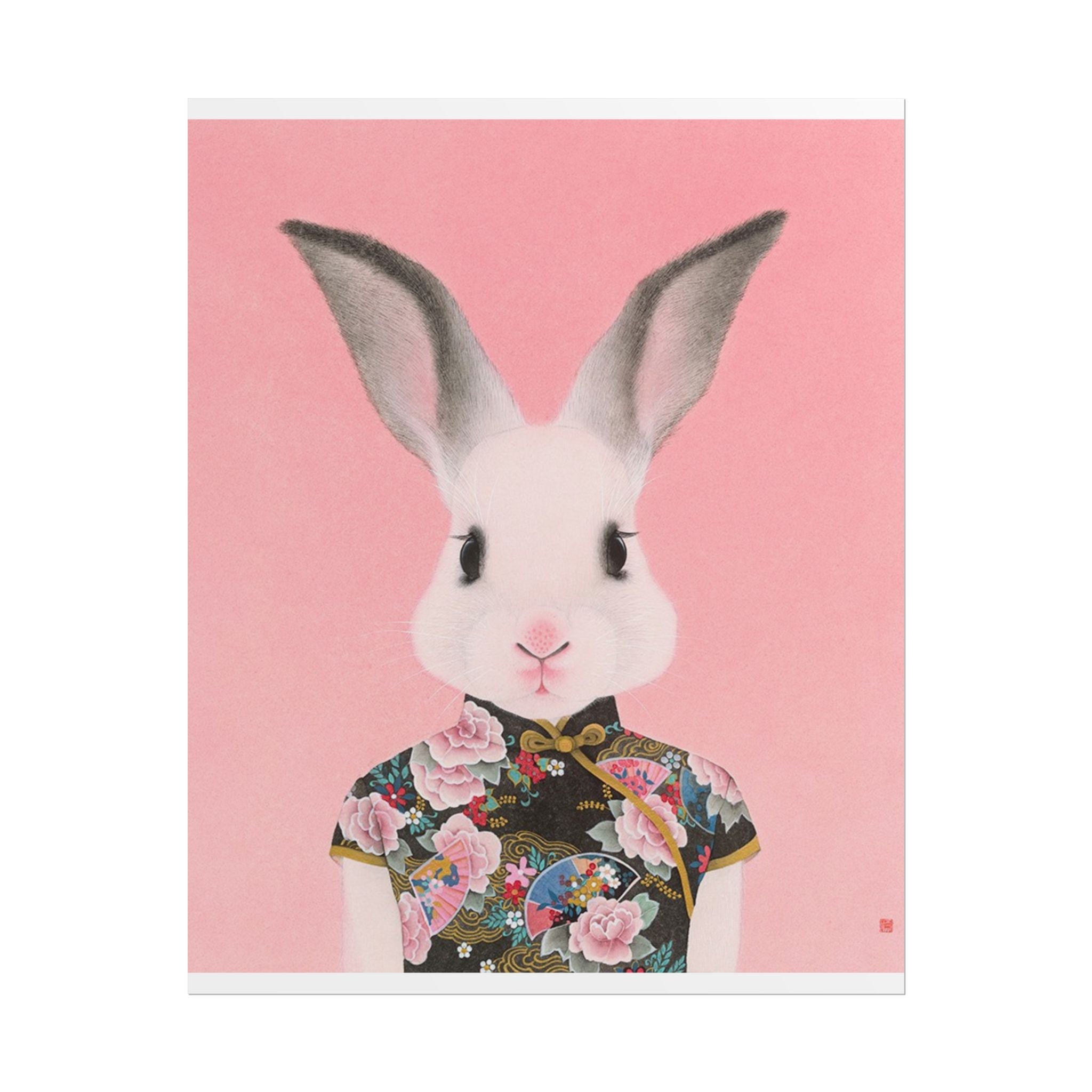 Rabbit in Qipao Art Poster, Cute Animal Decor, Christmas Wall Art, Kids Room Decoration, Gift for Animal Lovers