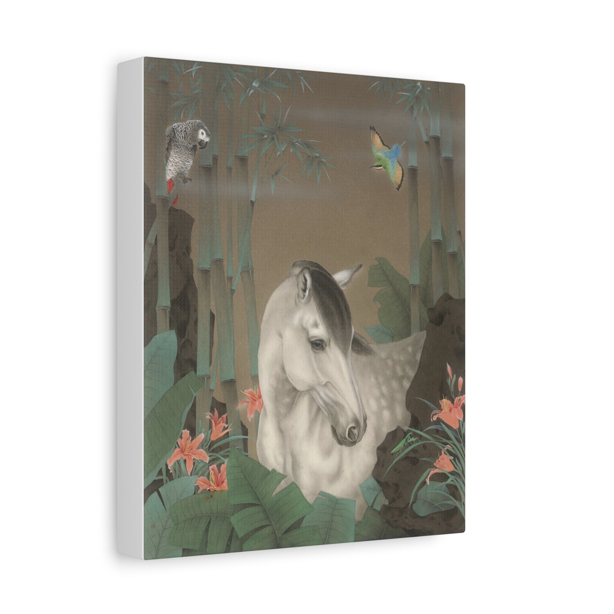 Horse in the Bamboo Forest -  Chinese  Contemporary watercolor painting - Canvas Print - Gift for year of Horse