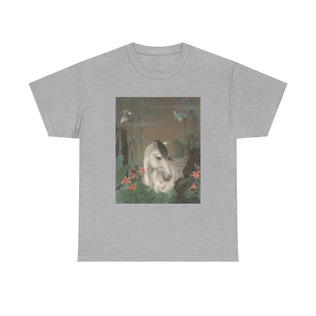 Horse in the Bamboo Forest Design, Tropical Art Tee for Nature Lovers, Gift for Adventurers, Casual Everyday Wear, Summer Style