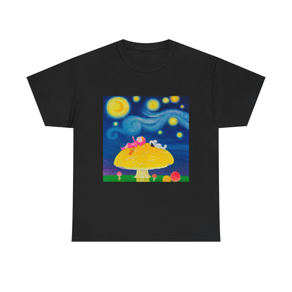 T-Shirt with Little Girl with The Starry Night, Tropical Art Tee for Nature Lovers, Gift for Adventurers, Casual Everyday Wear, Summer Style