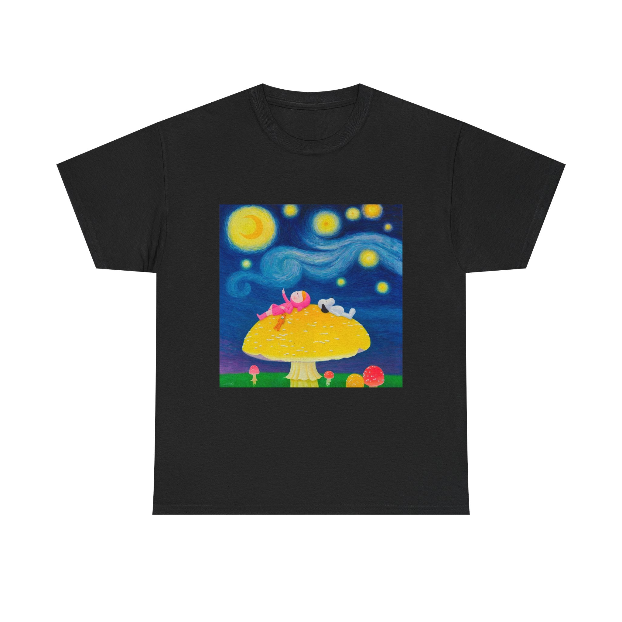 T-Shirt with Little Girl with The Starry Night, Tropical Art Tee for Nature Lovers, Gift for Adventurers, Casual Everyday Wear, Summer Style