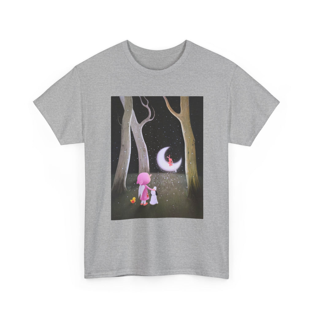 T-Shirt with Little Girl with the Moon, Tropical Art Tee for Nature Lovers, Gift for Adventurers, Casual Everyday Wear, Summer Style