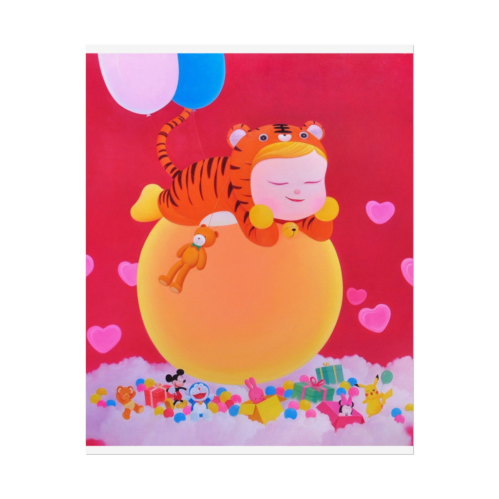 Little Girl with The Teddy Bear Art Poster,  Chinese Contemporary artist - Canvas Print - Artwork for kids