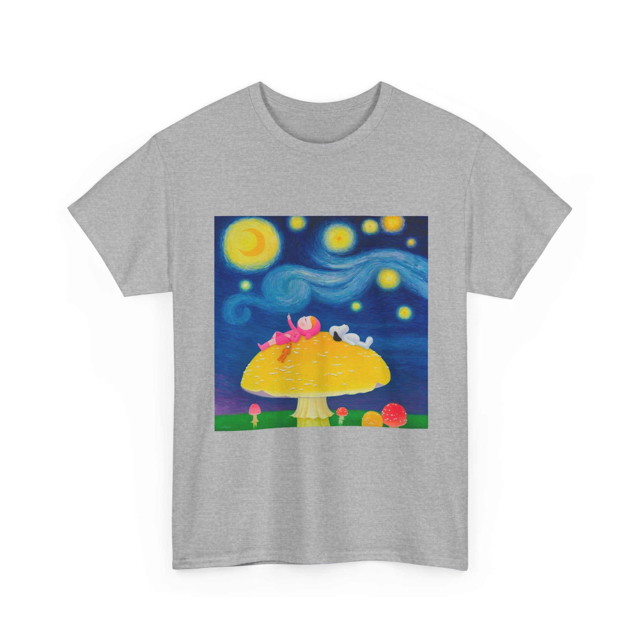 T-Shirt with Little Girl with The Starry Night, Tropical Art Tee for Nature Lovers, Gift for Adventurers, Casual Everyday Wear, Summer Style