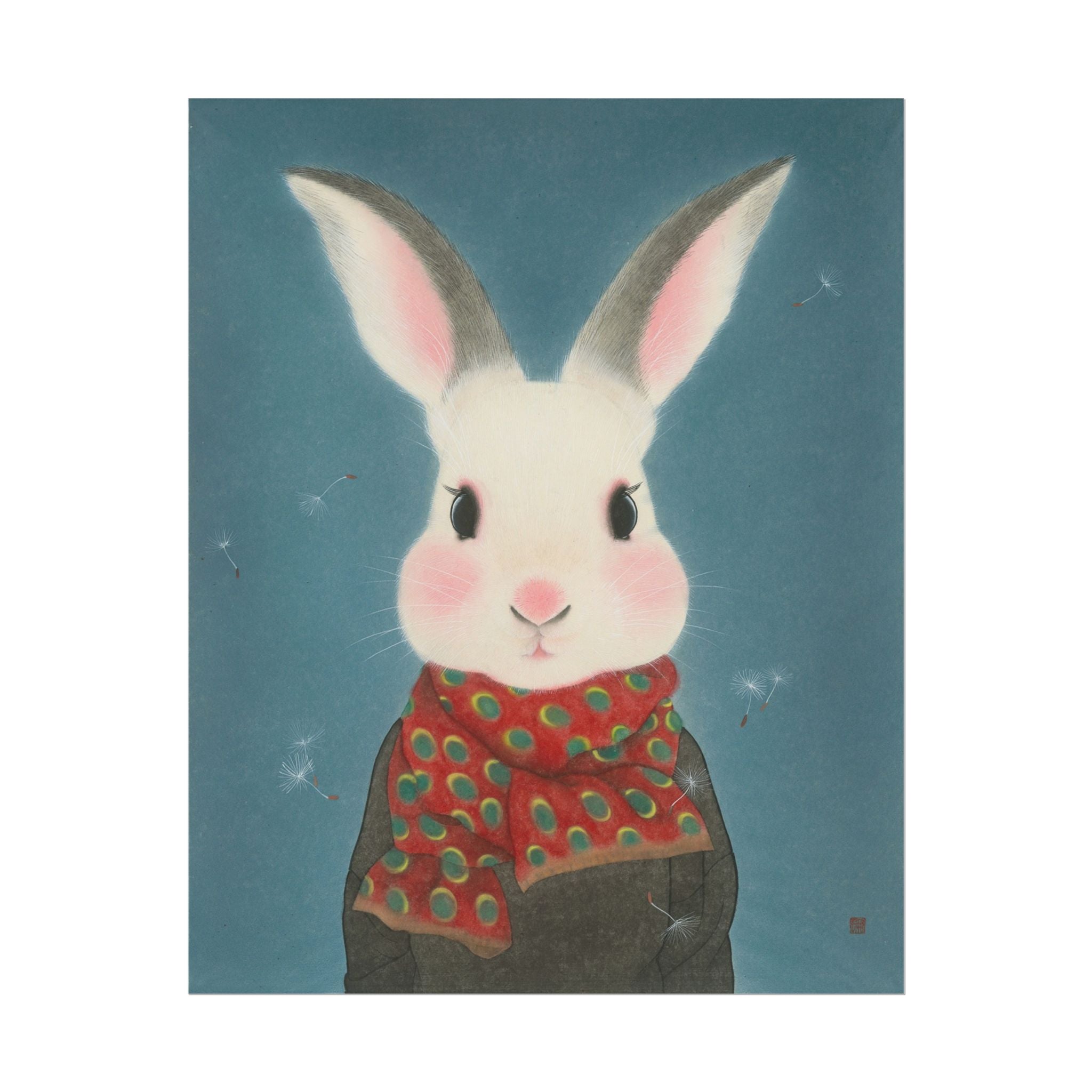 Rabbit with Scarf Art Poster, Cute Animal Decor, Christmas Wall Art, Kids Room Decoration, Gift for Animal Lovers