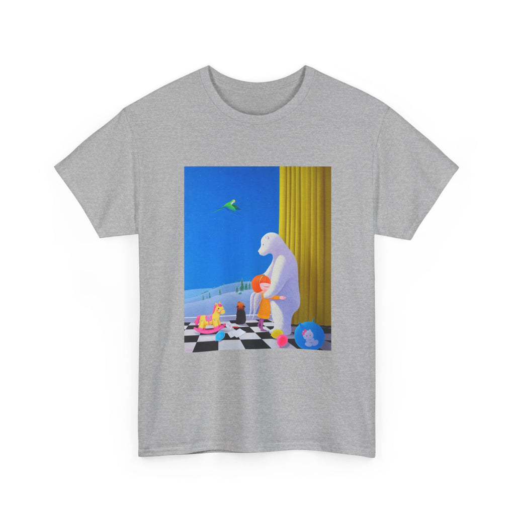 T-Shirt with Little Girl with Her Bear, Tropical Art Tee for Nature Lovers, Gift for Adventurers, Casual Everyday Wear, Summer Style