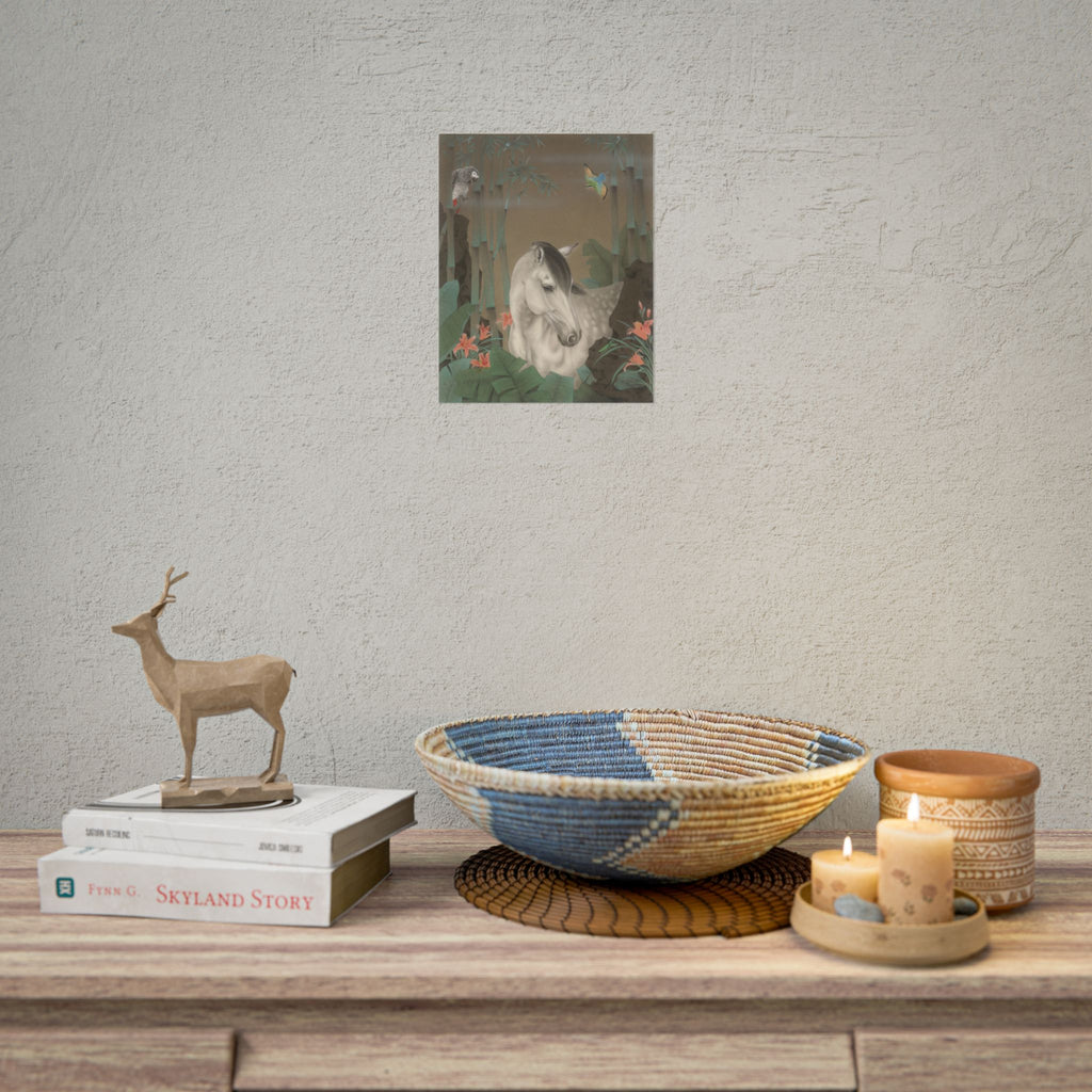 Horse in the Bamboo Forest Art Poster, Cute Animal Decor, Christmas Wall Art, Kids Room Decoration, Gift for Animal Lovers