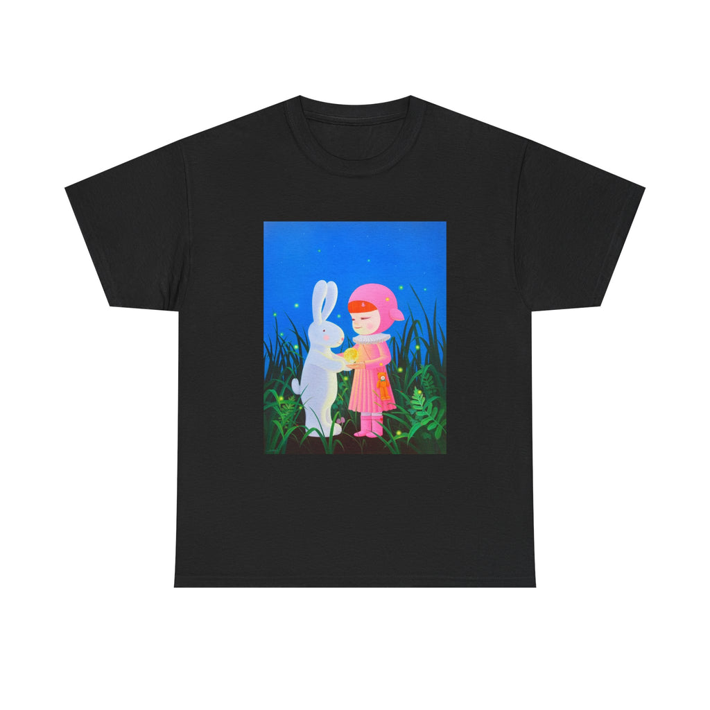 T-Shirt with Little Girl & Bunny , Tropical Art Tee for Nature Lovers, Gift for Adventurers, Casual Everyday Wear, Summer Style