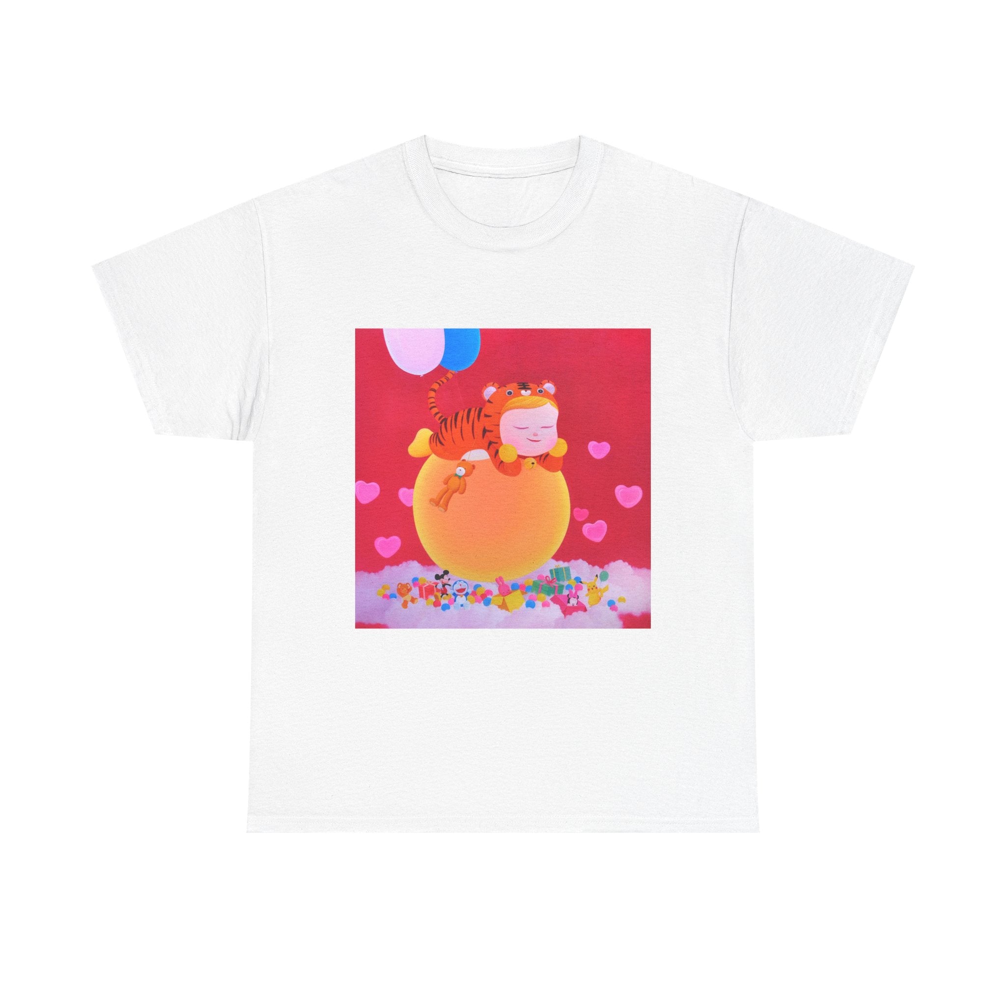 T-Shirt with Little Girl with her teddy, Tropical Art Tee for Nature Lovers, Gift for Adventurers, Casual Everyday Wear, Summer Style