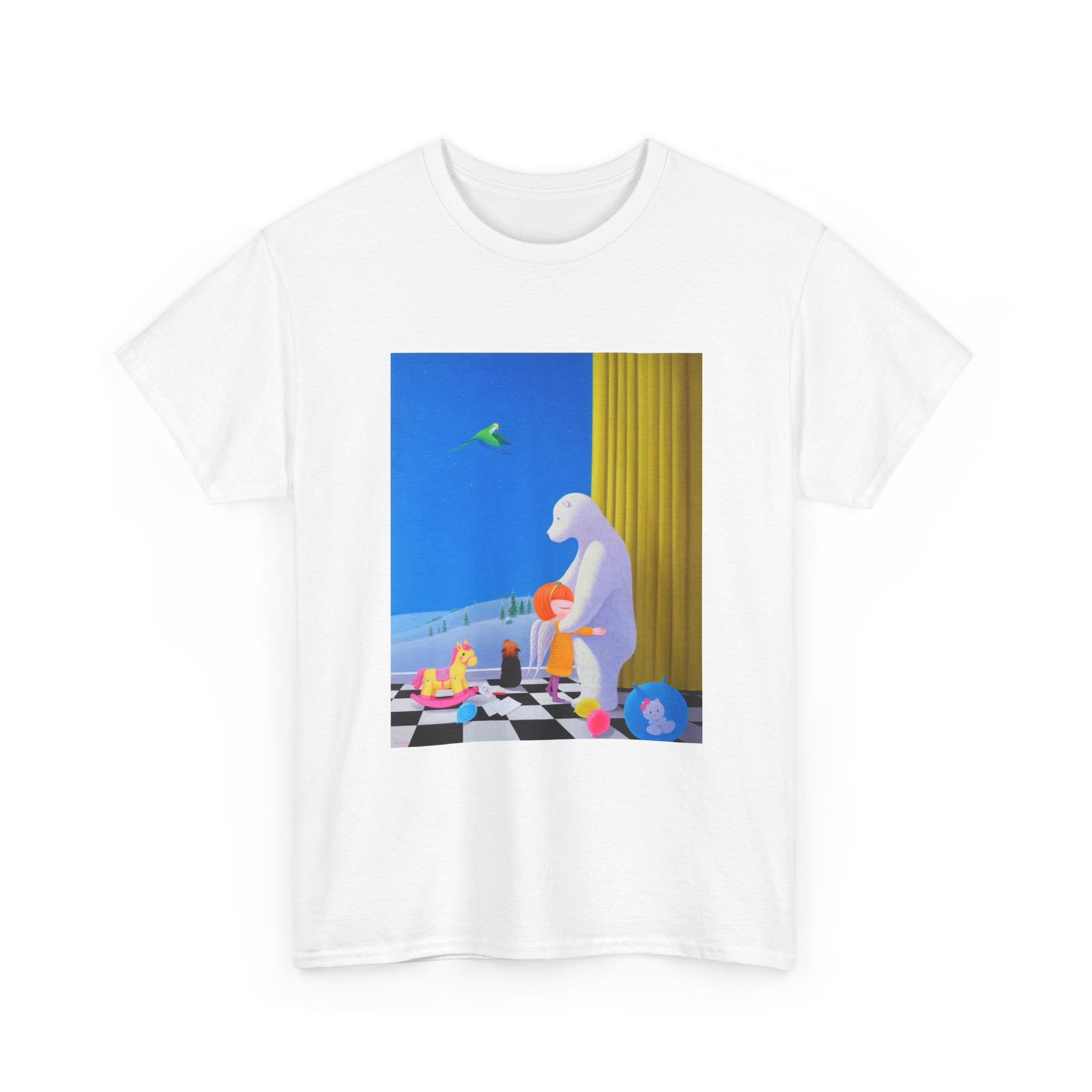 T-Shirt with Little Girl with Her Bear, Tropical Art Tee for Nature Lovers, Gift for Adventurers, Casual Everyday Wear, Summer Style